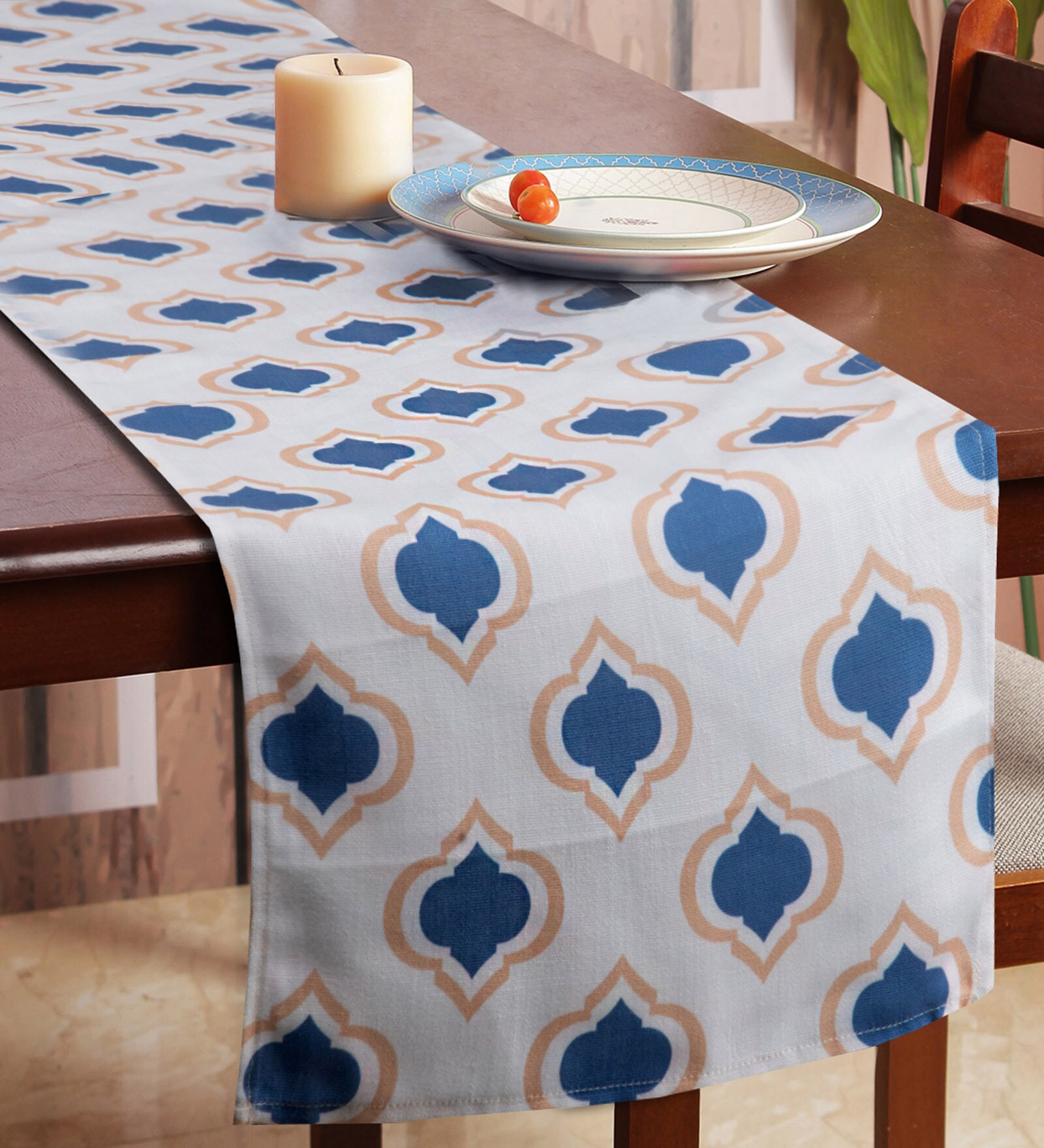 Blue Cotton Table Runner 71 Inches x 15 Inches