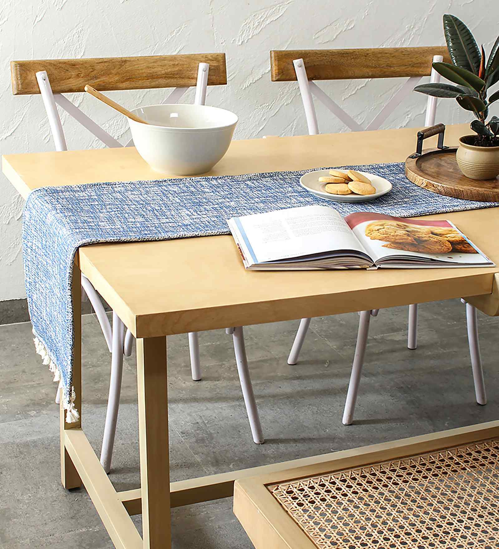 Blue Cotton Textured Table Runner