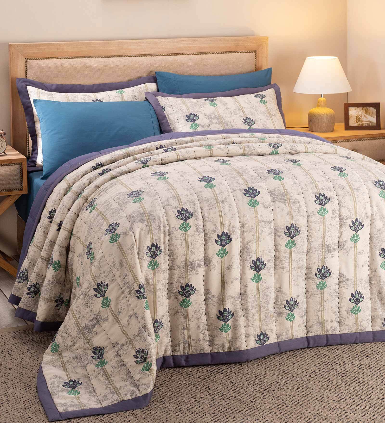 Buy Blue Cotton 100 Room Temperature Double Bed Quilt by Maspar at 26% ...