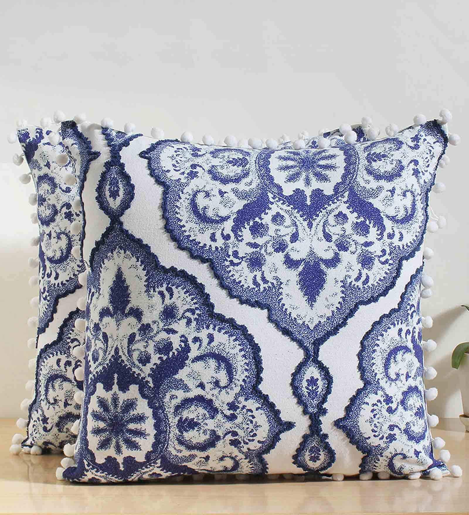 Blue Cotton Traditional 18x18 inches Cushion Cover (Set Of 5)