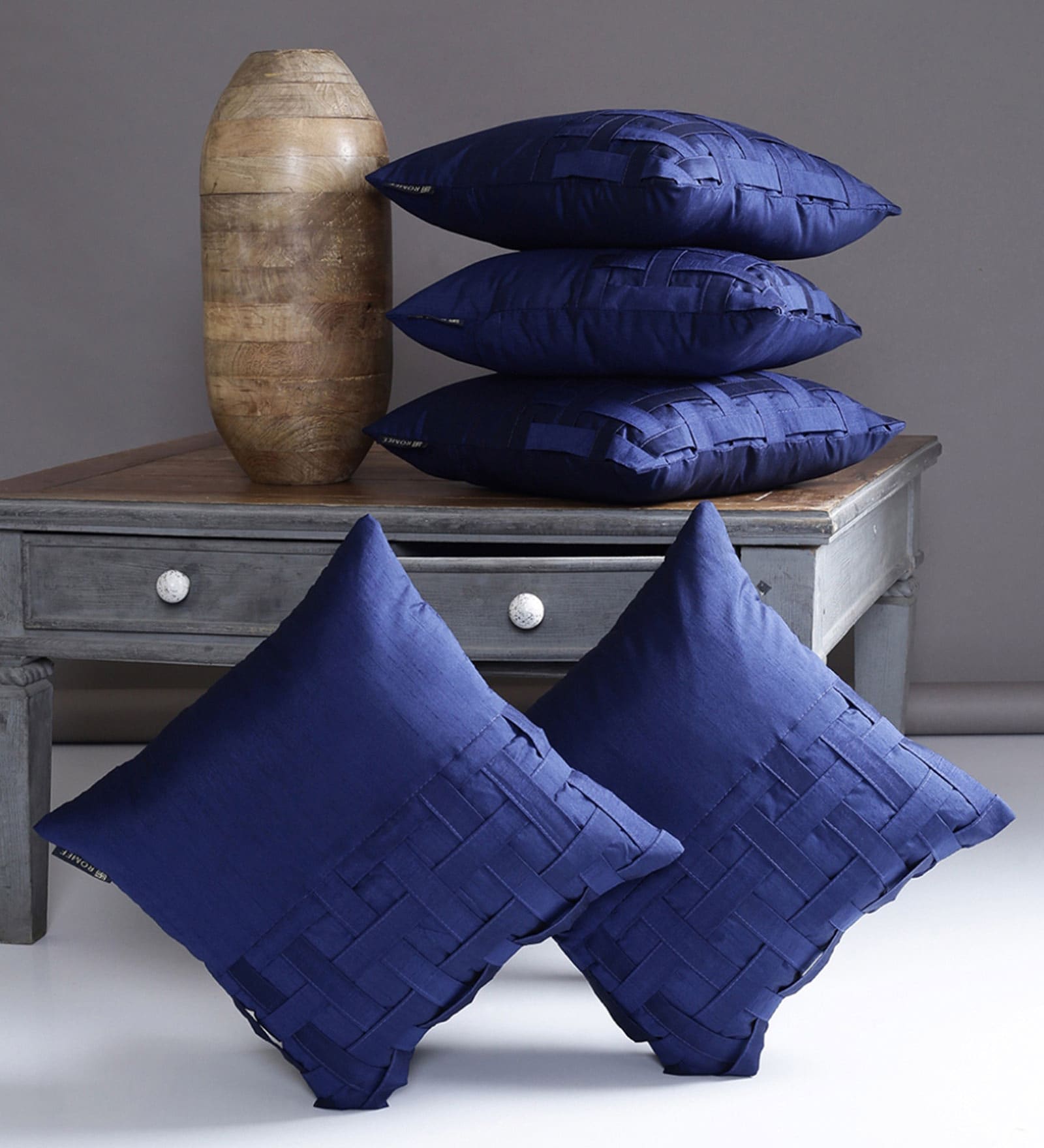Blue Polyester Solid 16x16 inches Cushion Cover (5Pc)