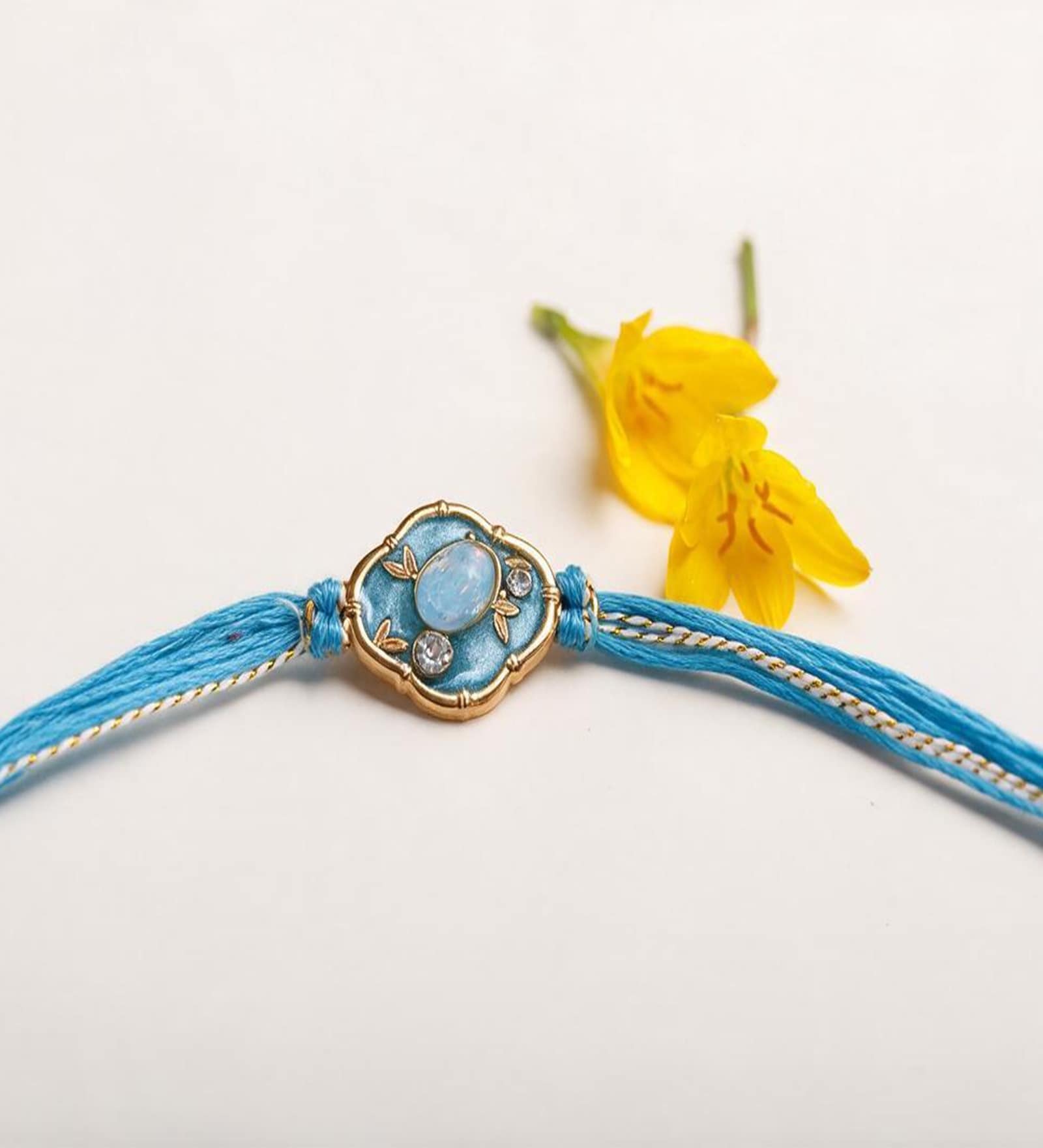Blue Diamond Stone Embellished Rakhi With Anchor Non-Bleeding Cotton Thread