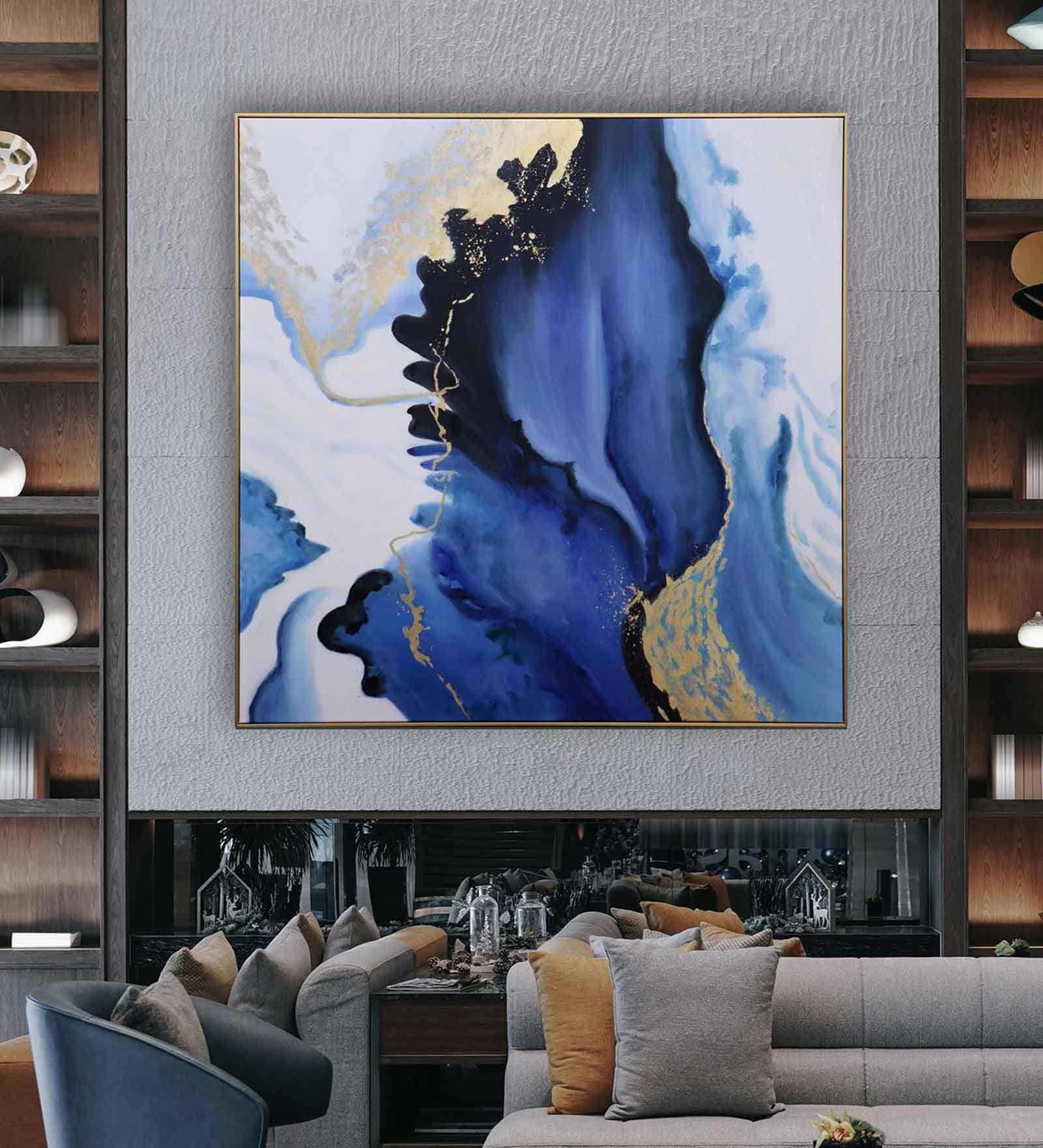 Buy Blue Earth'S Crust Inspired Canvas Framed Acrylic Paint Hand ...