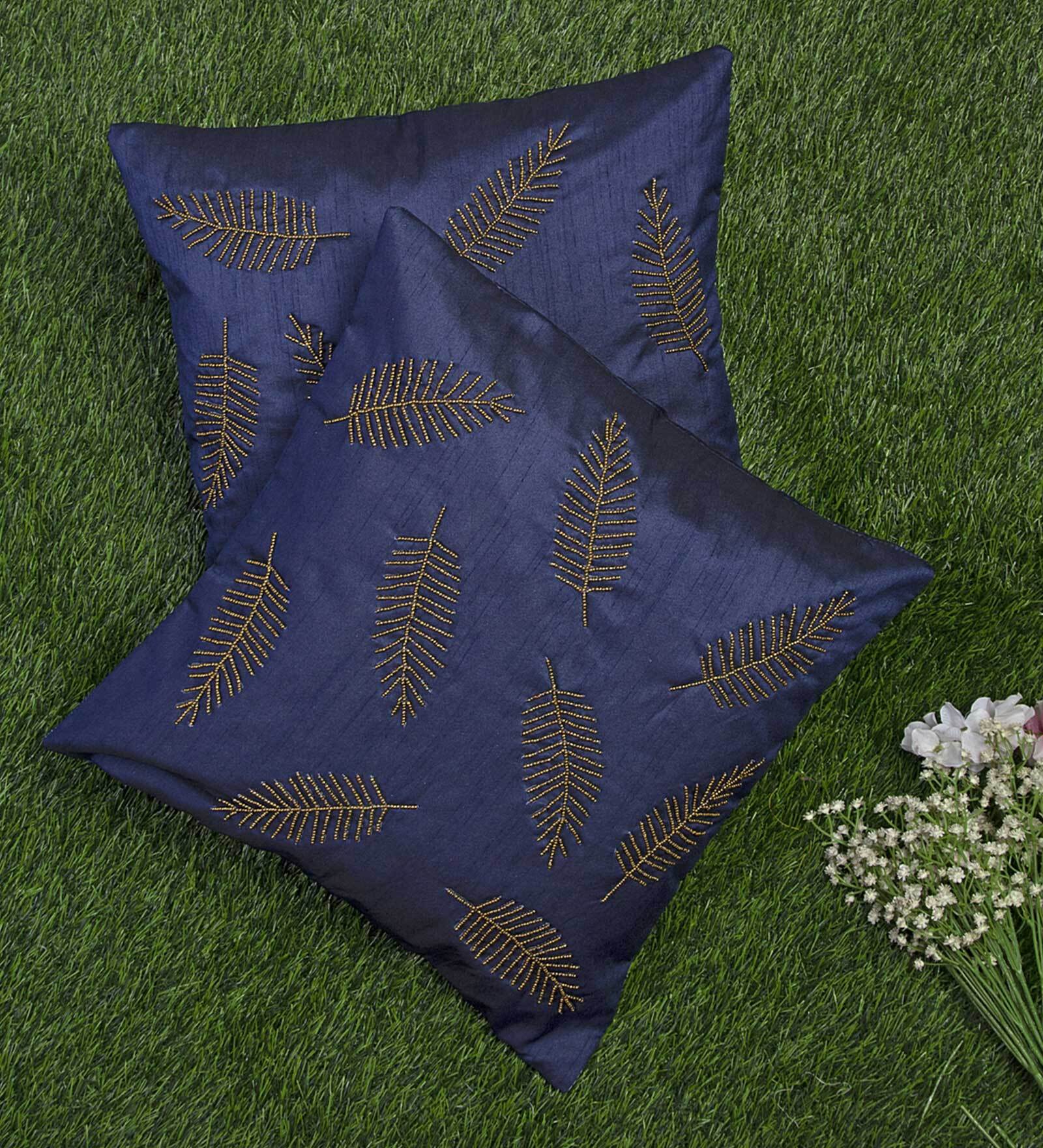 Buy Blue Embroidered ( Set of 2 ) Cushion covers 16x16 Inch Alina decor