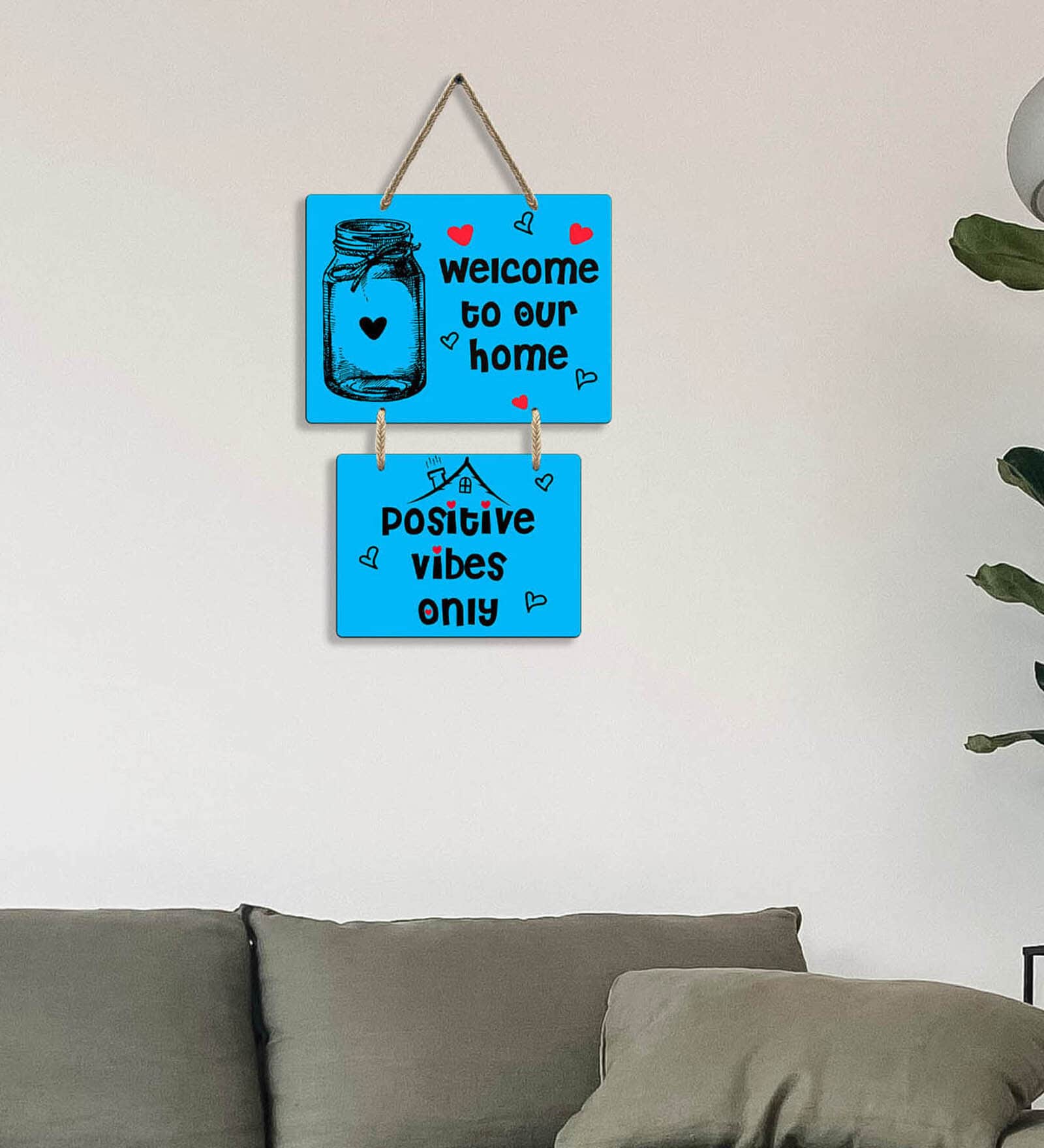 Blue Engineered Wood Wall Hanging