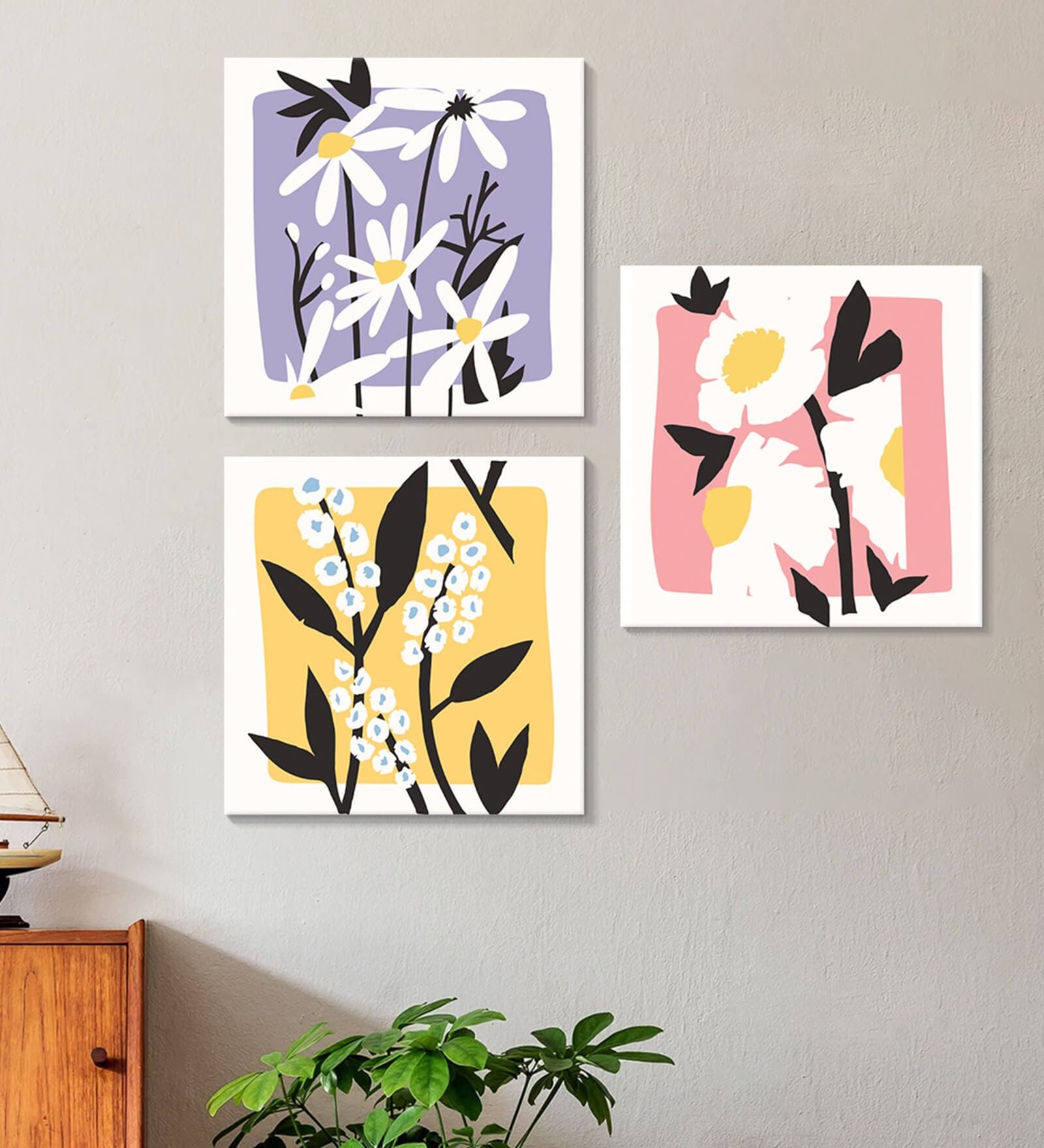 Multicolour Engineered Wood (Set of 3) Art Panels