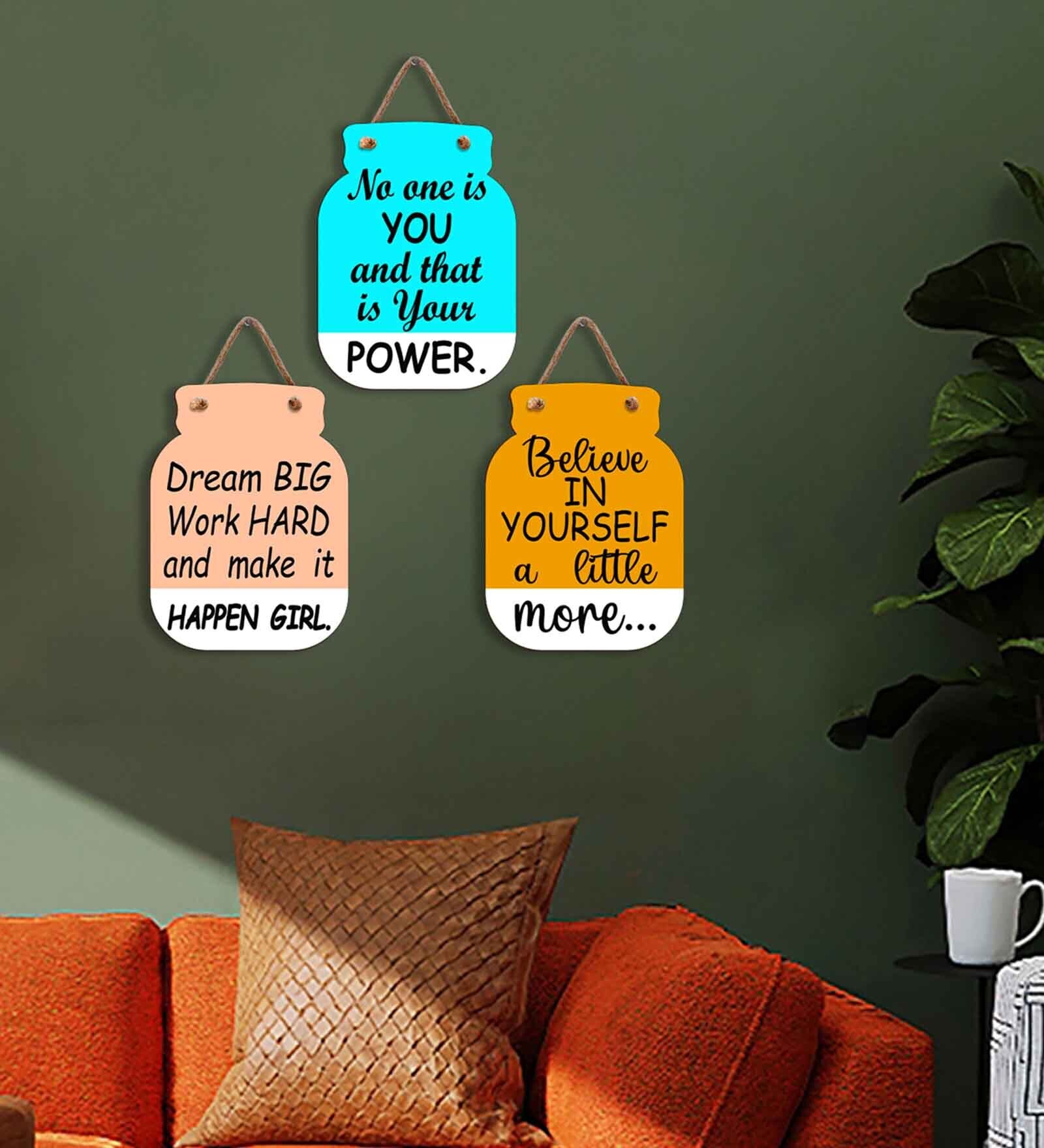 Blue Engineered Wood (Set of 3) Wall Hanging