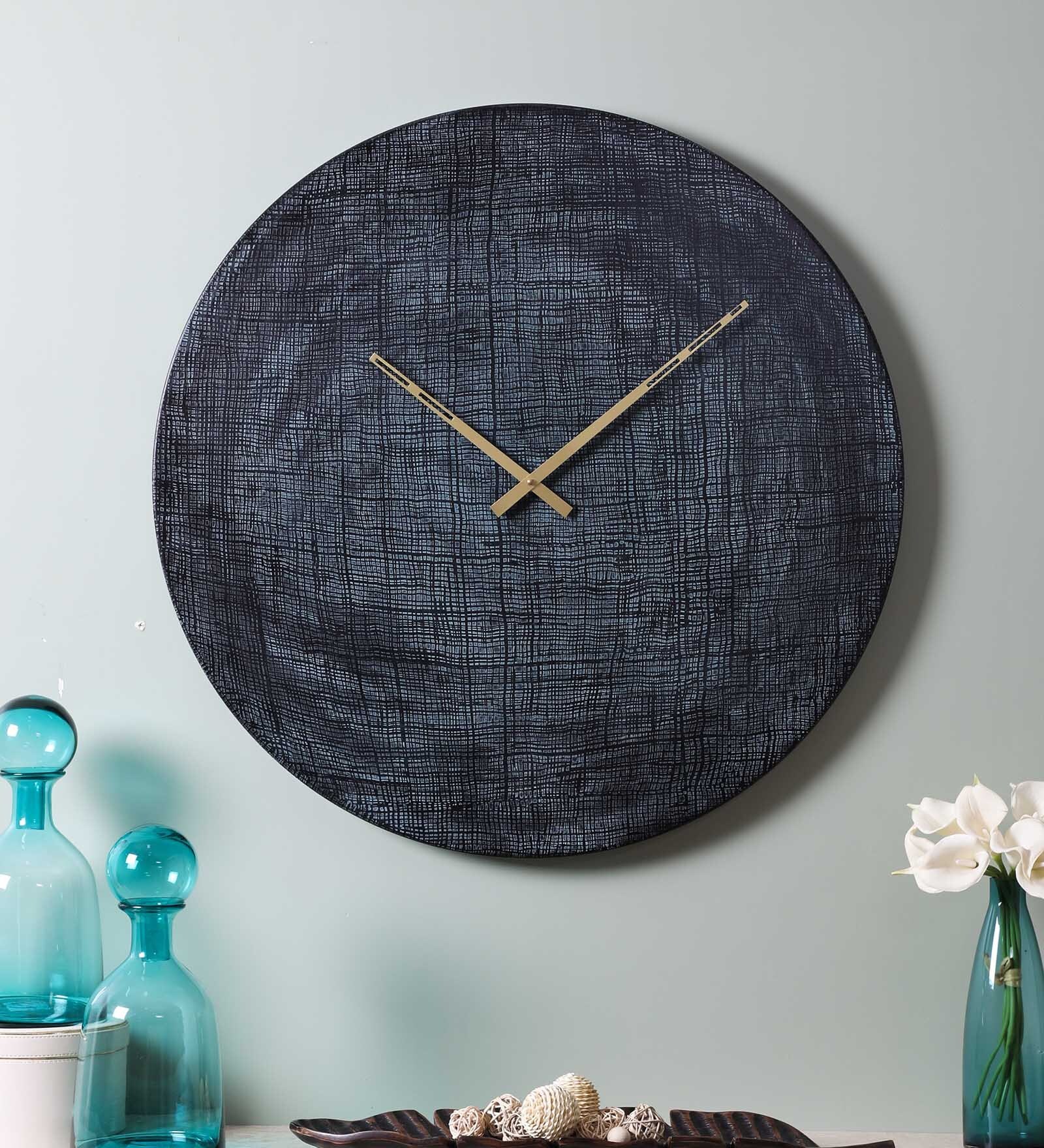 Buy Blue Etched Patina Round Shape Wall Clock By Cocovey Online