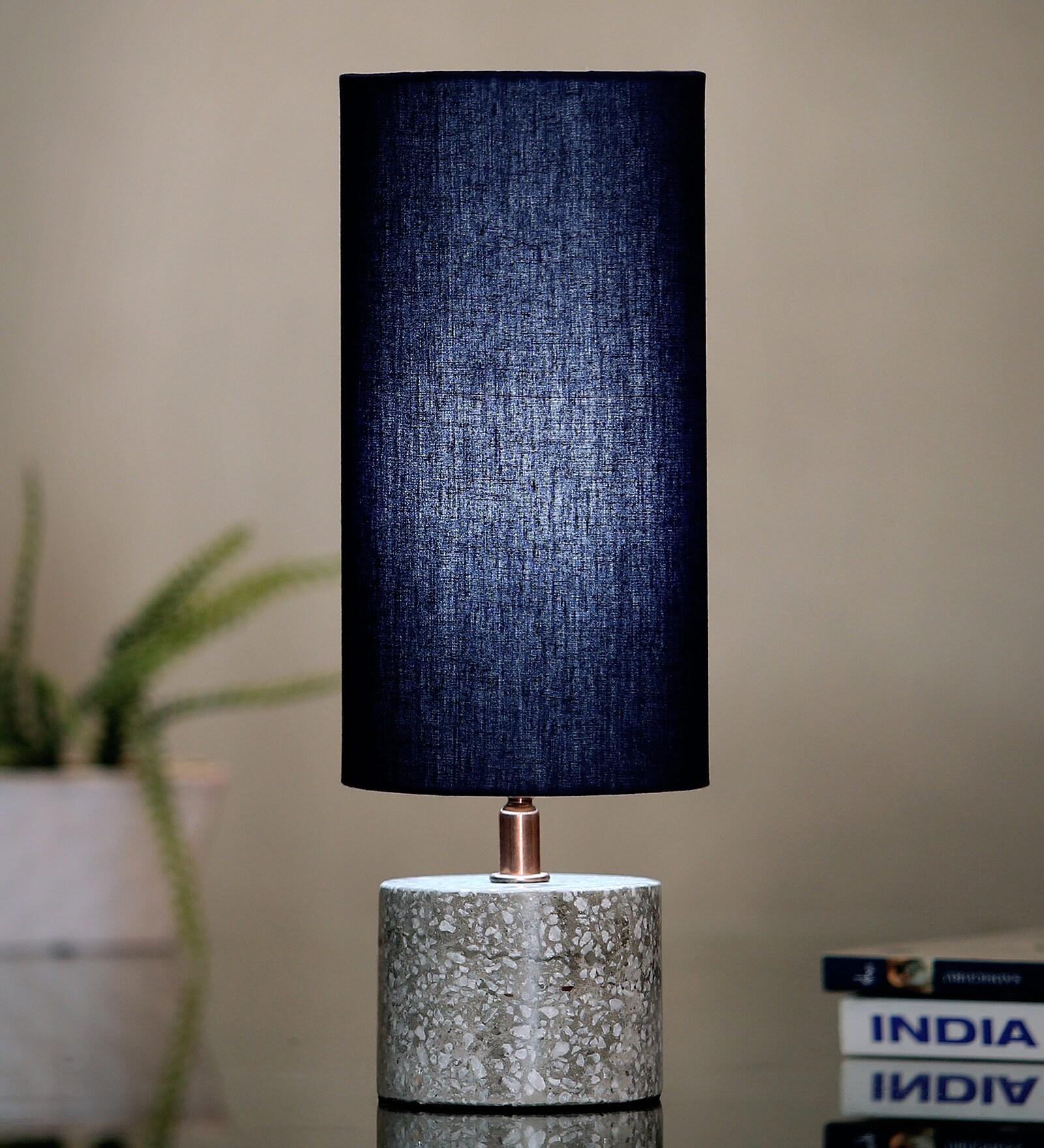 Vrikshya Blue Fabric Shade Table Lamp With Marble Base