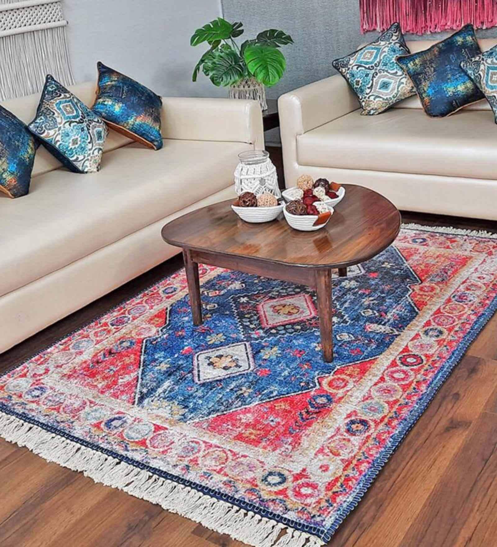 Blue Faux Silk Persian 3 x 5 Feet Hand Woven Carpet -Avioni Collection