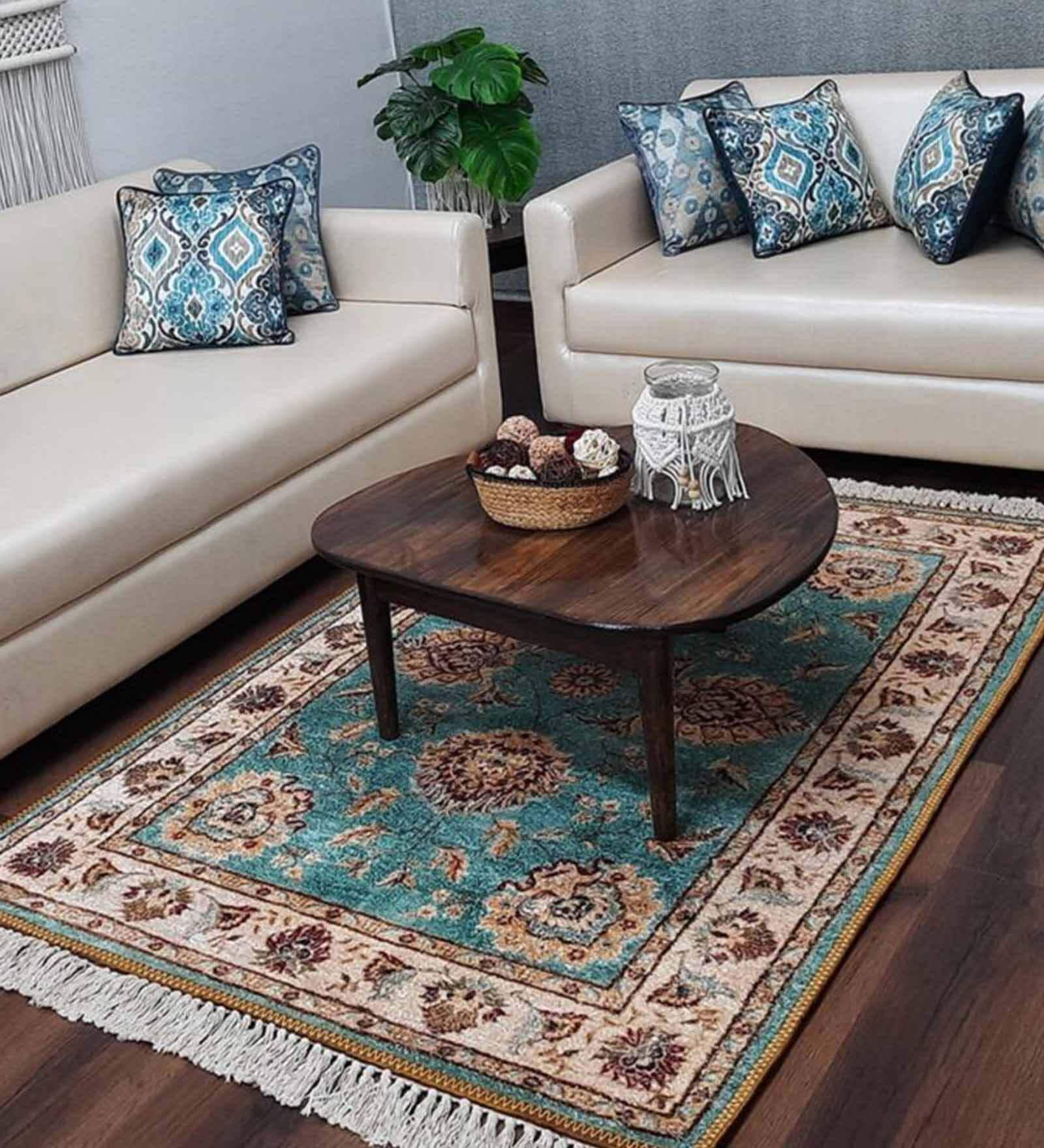 Blue Persian Faux Silk 3 ft x 5 ft Hand Woven Carpet