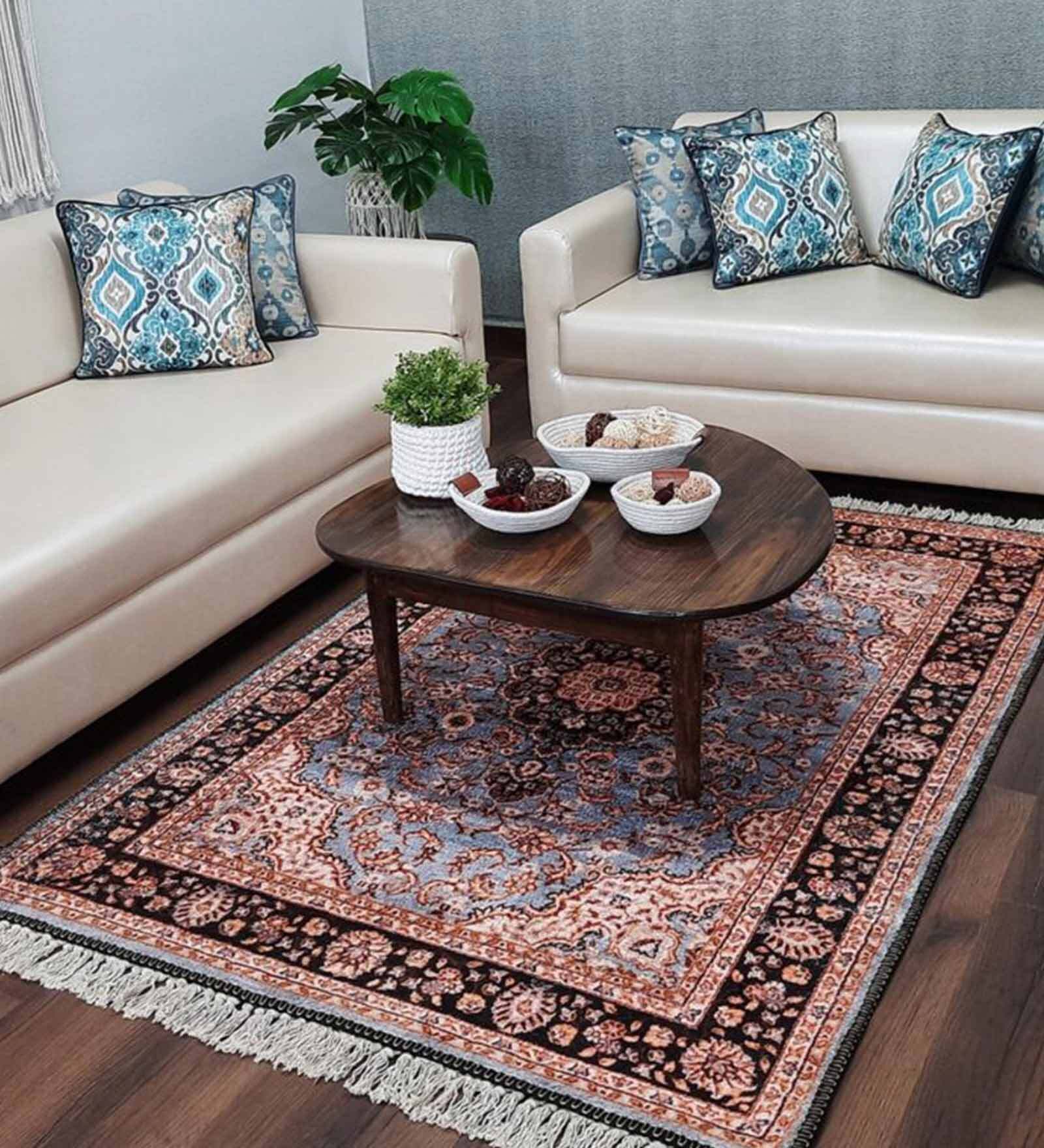 Blue Persian Faux Silk 5 ft x 7 ft Hand Woven Carpet