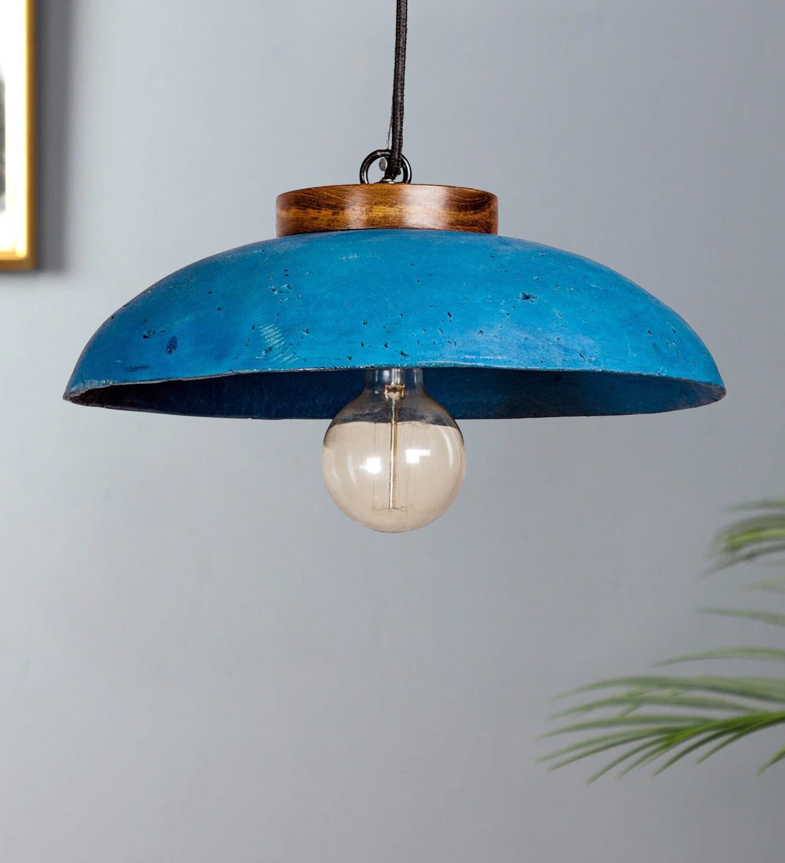 Blue Feather Cement Single Hanging Light