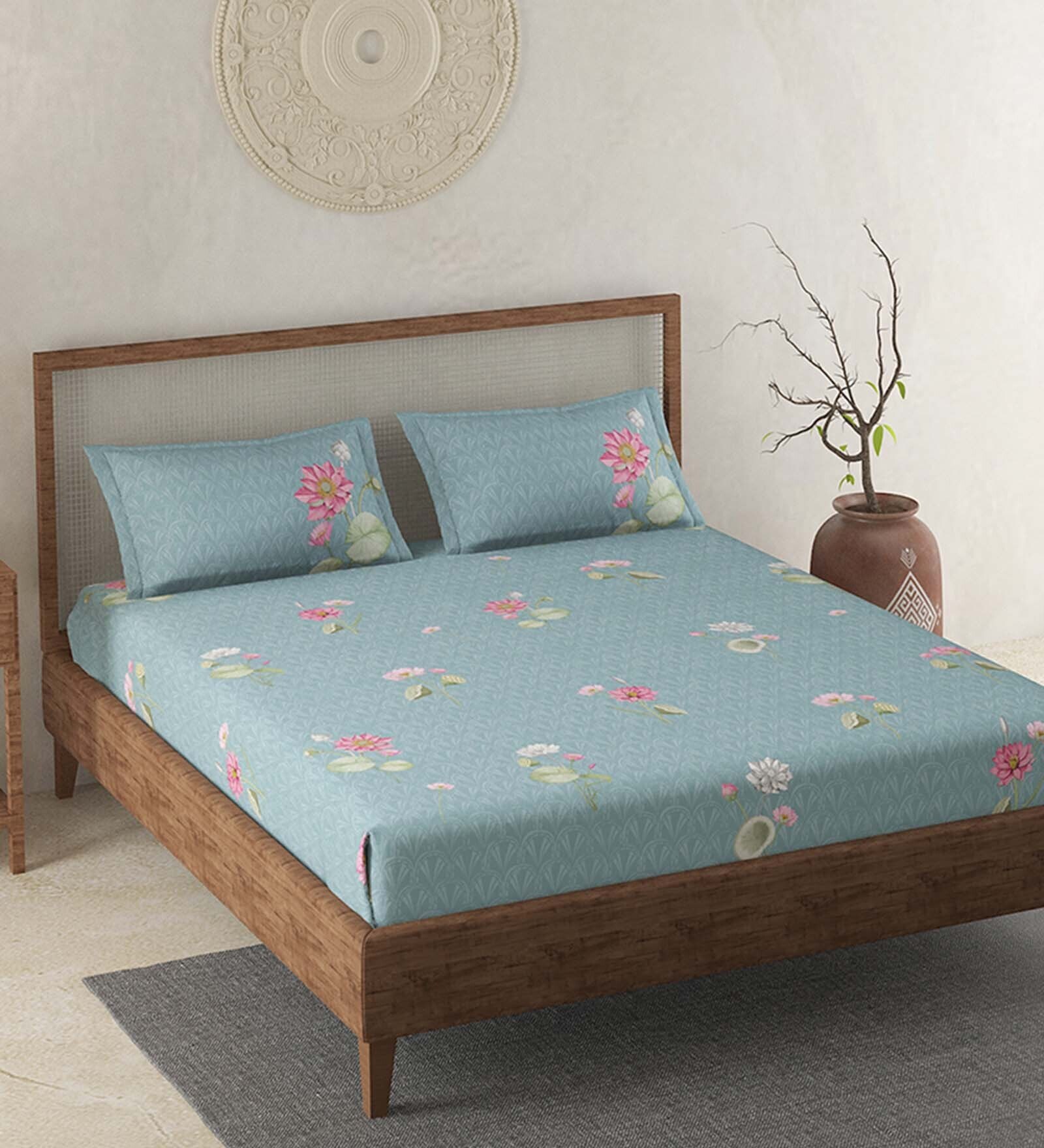 Home Sizzler Grey & Yellow Floral 210 TC Queen Bedsheet with 2 Pillow Covers
