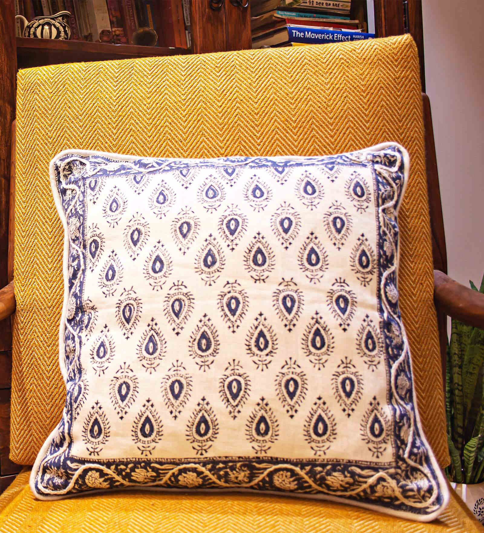 Blue Traditional 100% Cotton 16 x 16 Inches Cushion Cover