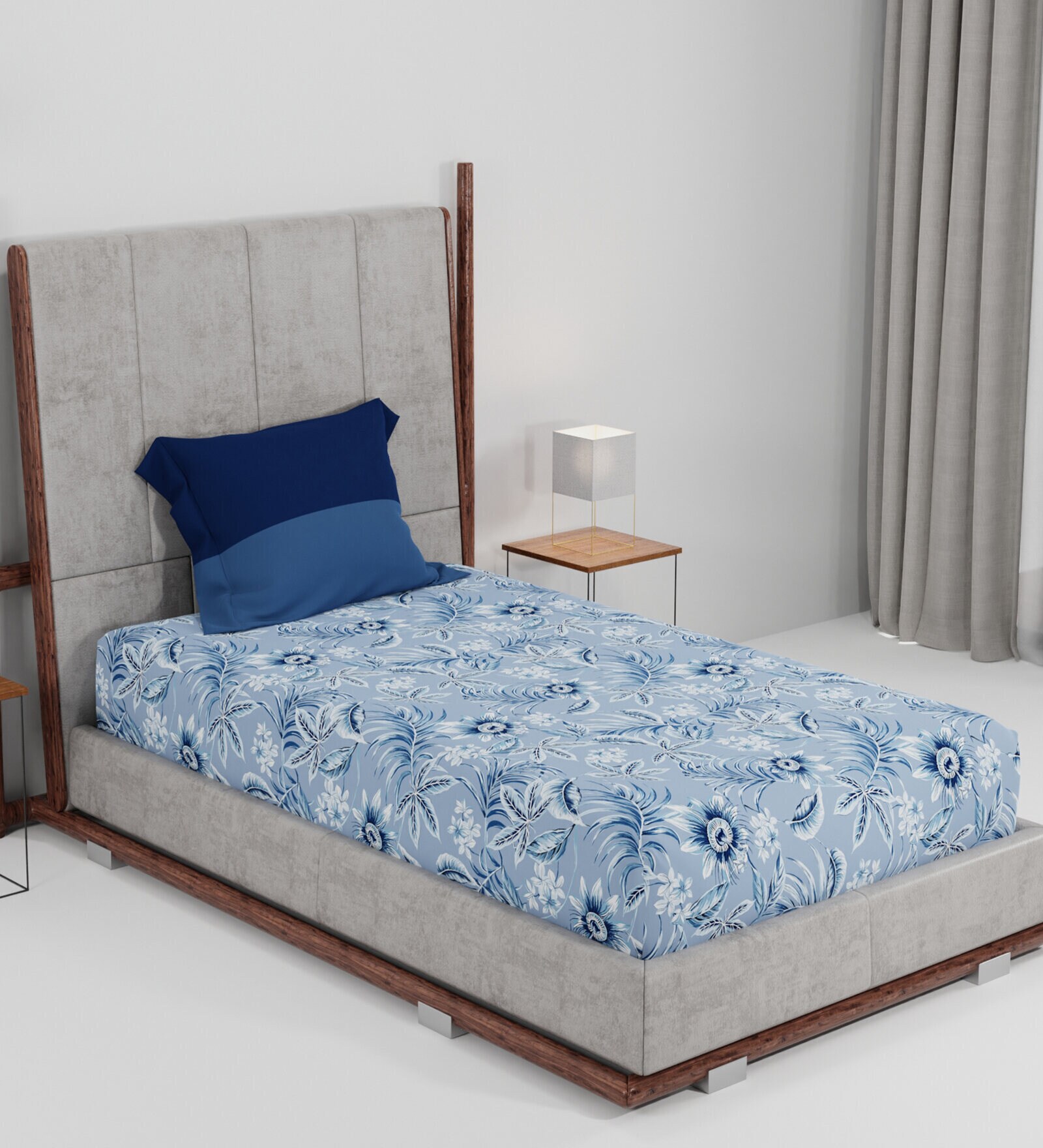 Buy Blue Floral 144 TC 100 Cotton Single Bed Sized Bed Sheets with 2