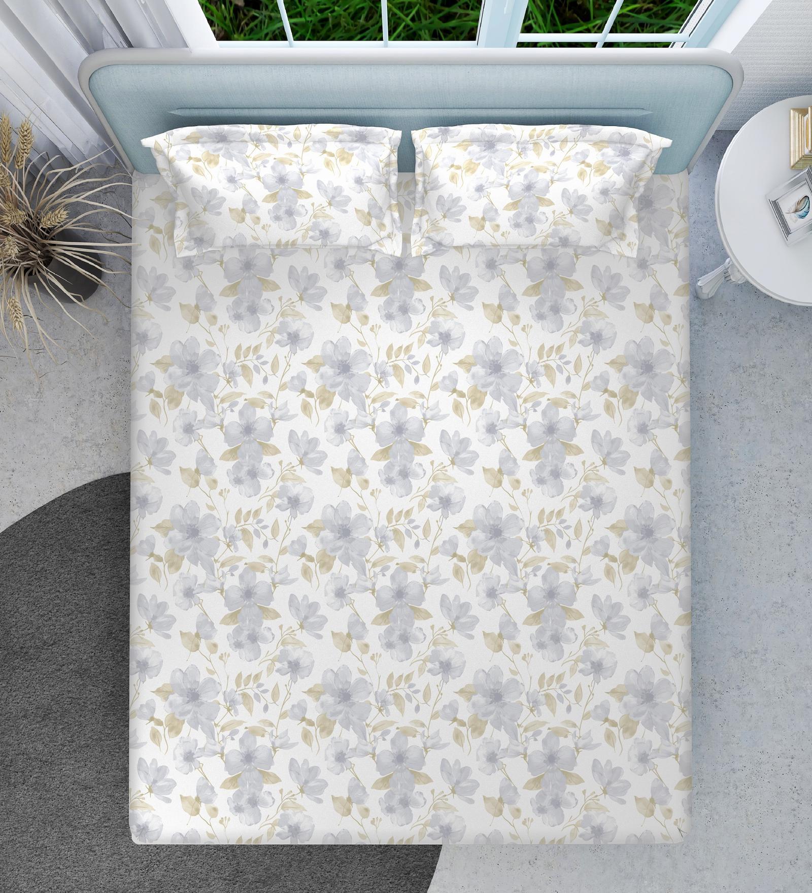 Blue Floral 144 TC Cotton King Sized Double Bedsheet with 2 Pillow Covers Floral Mist Collection