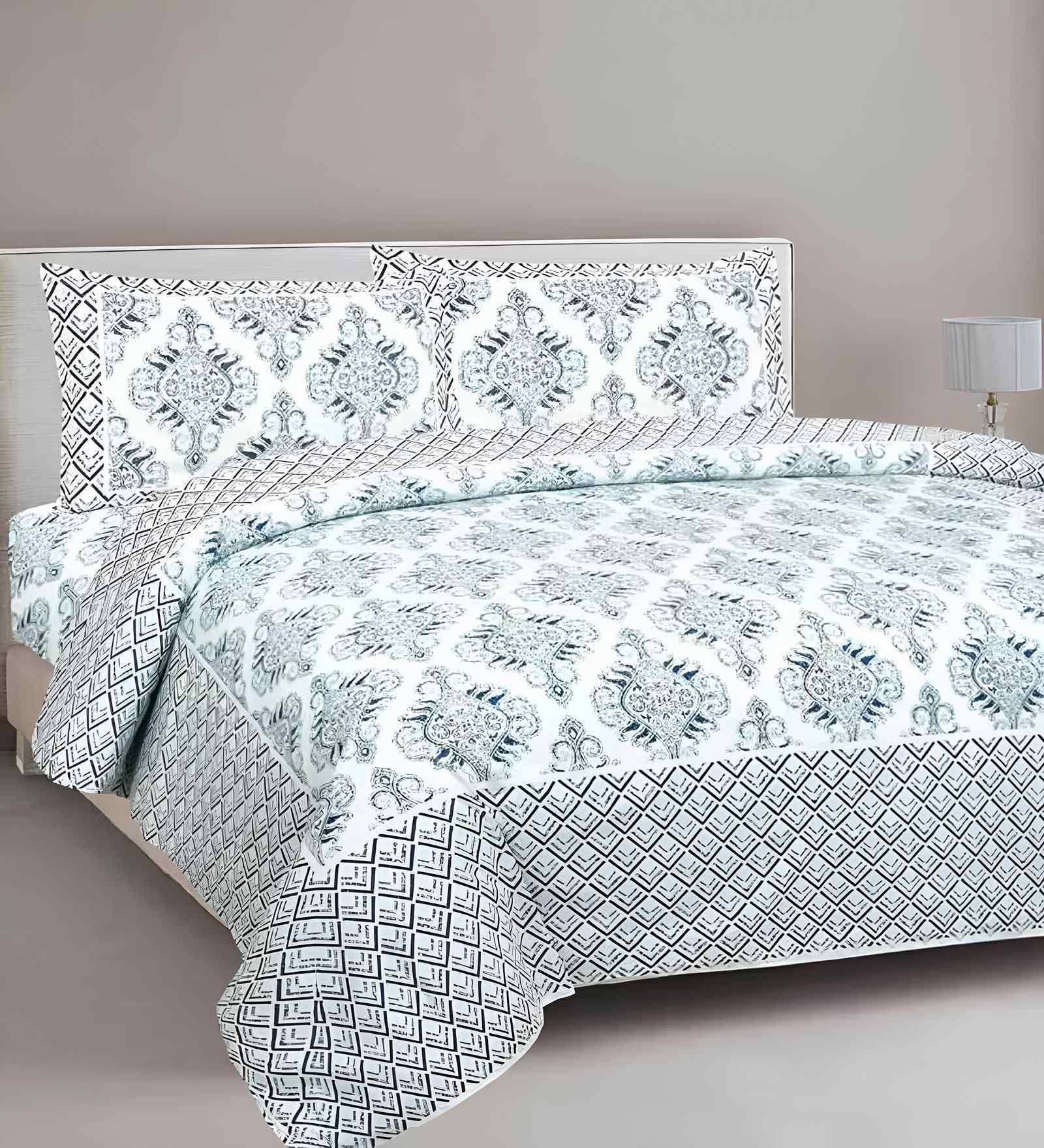 Blue Floral 180 TC Cotton  King Sized Bedsheet with 2 Pillow Covers