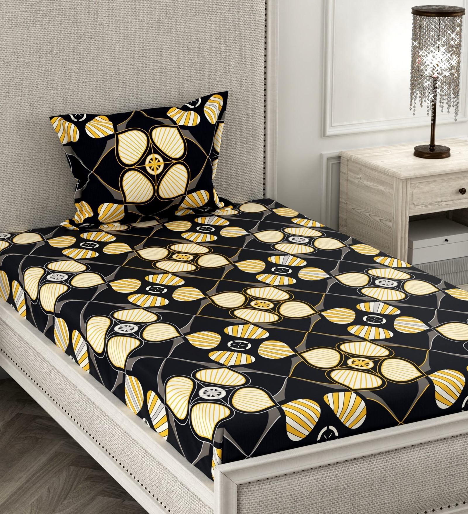 Blue Floral 180 TC Microfiber Single Bedsheet With 1 Pillow Cover