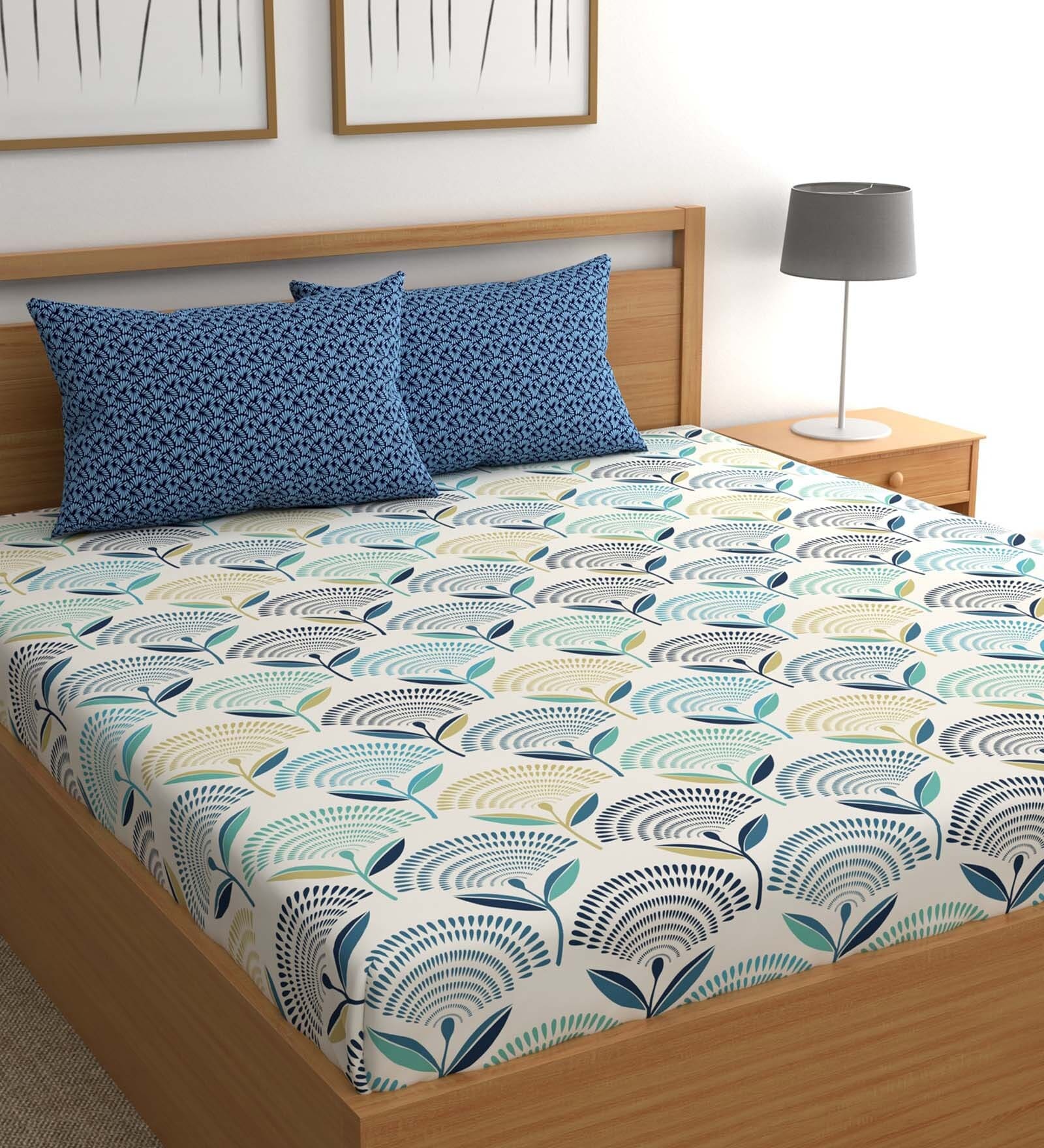 Blue Floral 210 TC Microfiber King Sized Bedsheet With 2 Pillow Covers Supreme Collection