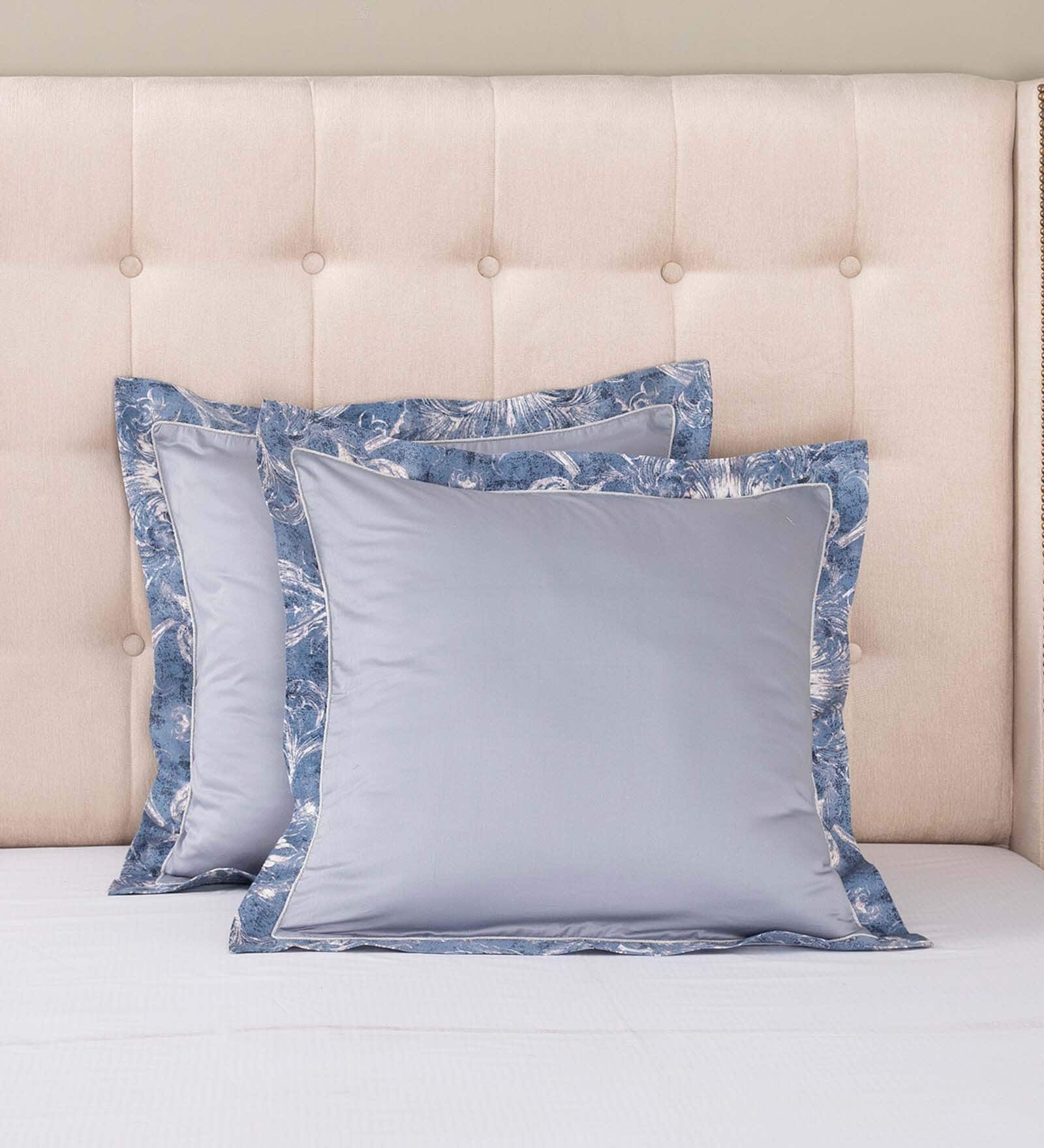 Blue Floral 400 TC 24X24 Inches Pillow Covers (Set of 2) Grandeur Collection