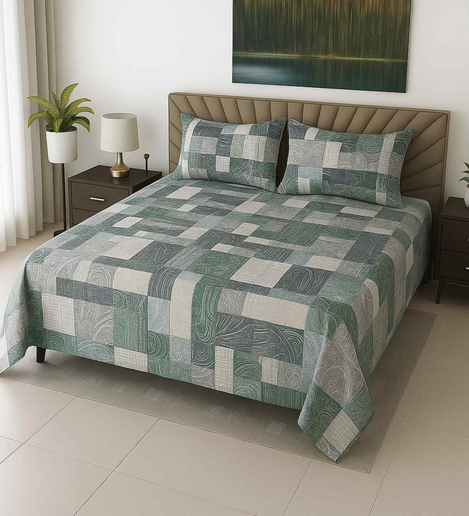 Blue Floral 400 TC Cotton SuperKing Sized Double Bedsheet with 2 Pillow Covers Luxury Series Collection