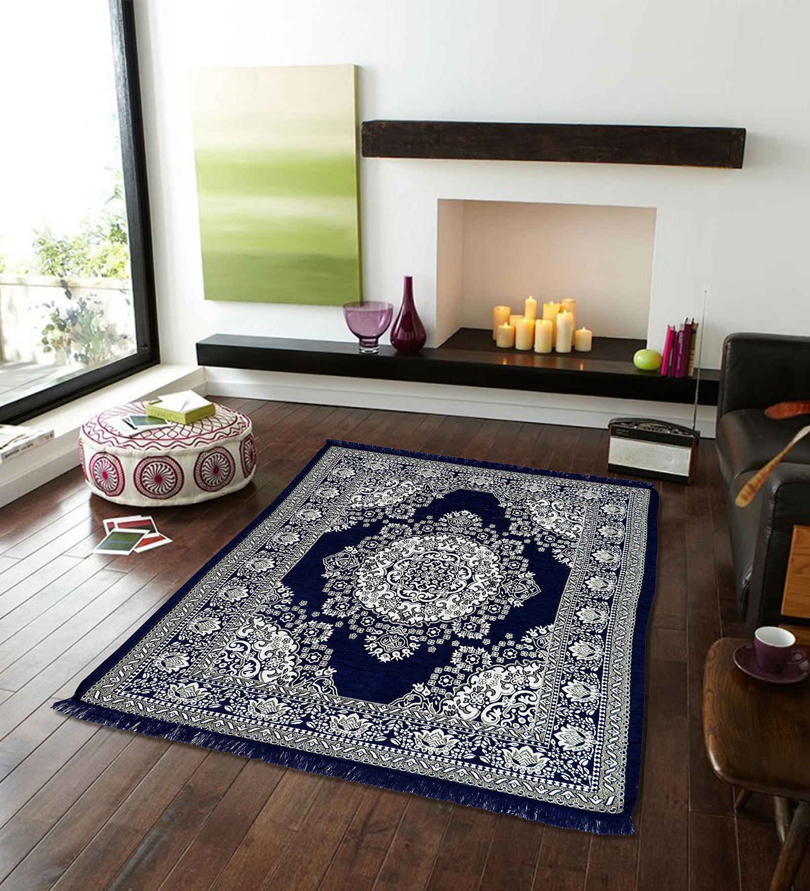 Blue Floral Chenile 5 X 7 Feet Machine Made Carpet Blue Floral Chenile 5 X 7 Feet Machine Made Carpet