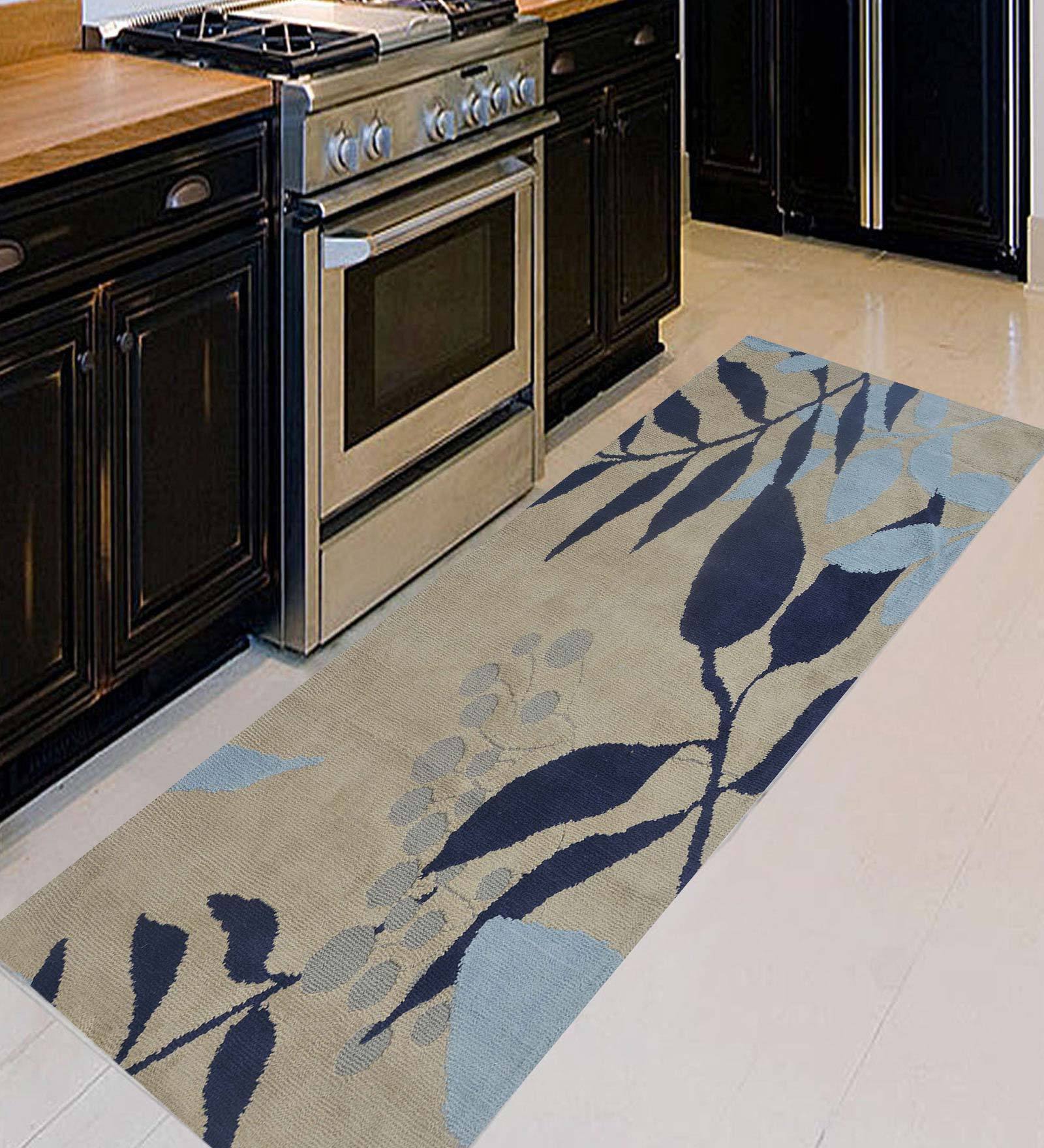 Blue Polyester 55 x 22 Inches Hand Tufted Floor Runner