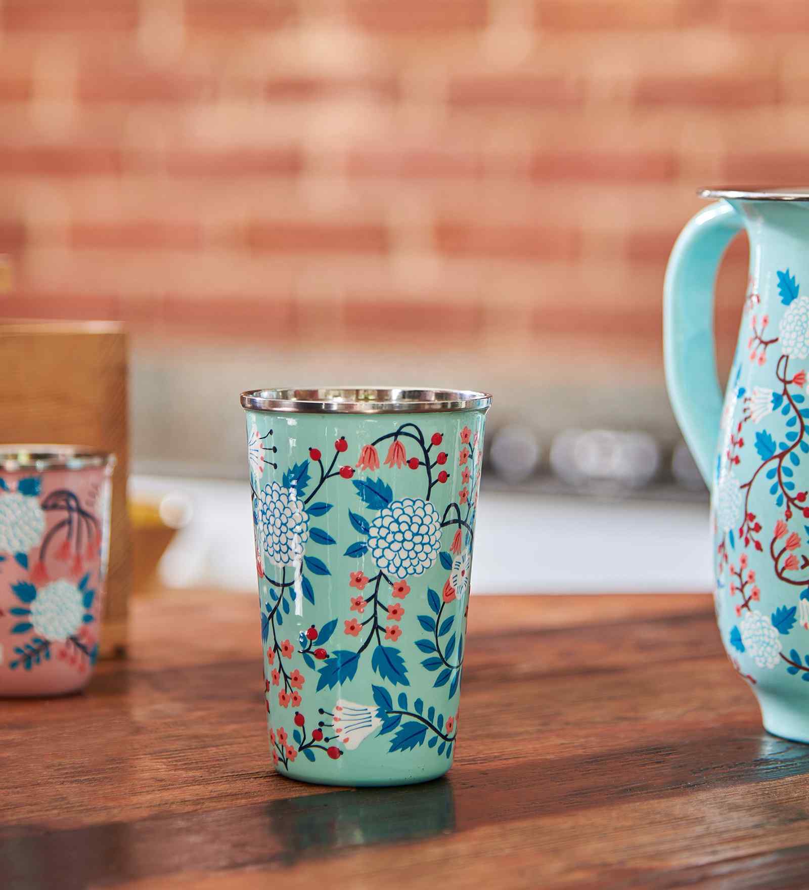 Blue Floral Steel Tumbler Large