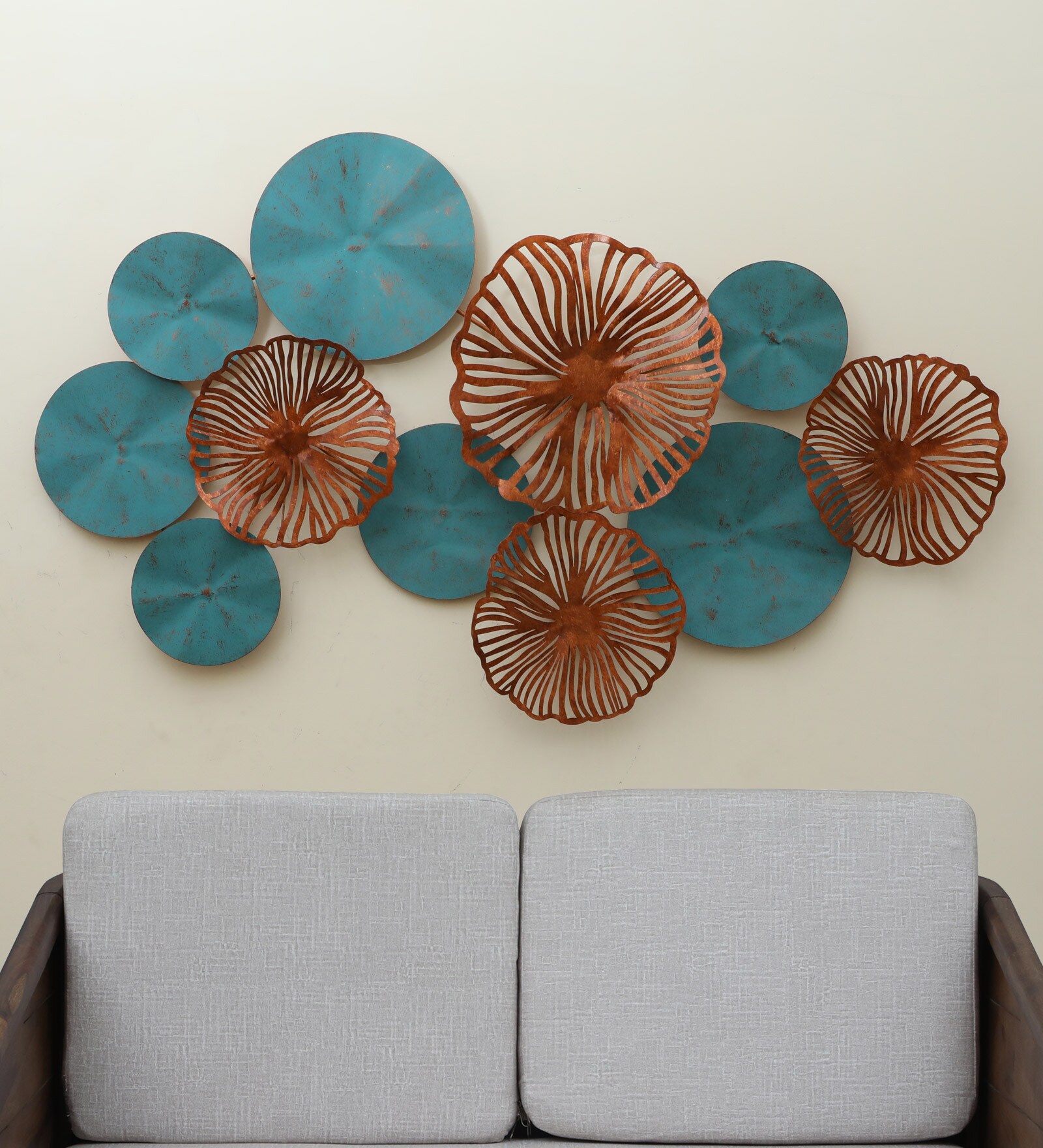 Blue Flower Multicolour Iron Wall Art