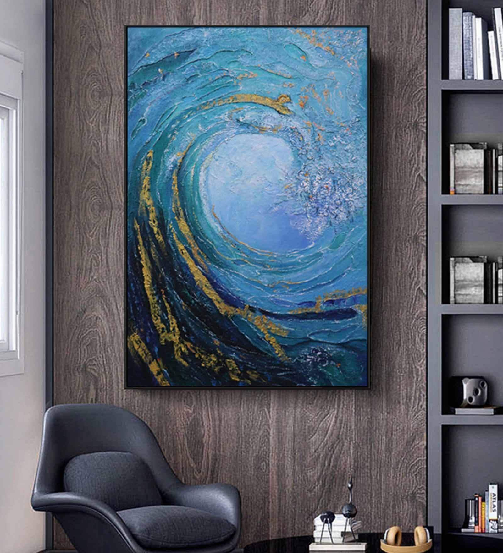 Buy Blue Flowing De Water Canvas Framed Acrylic Paint Hand Paintings at ...