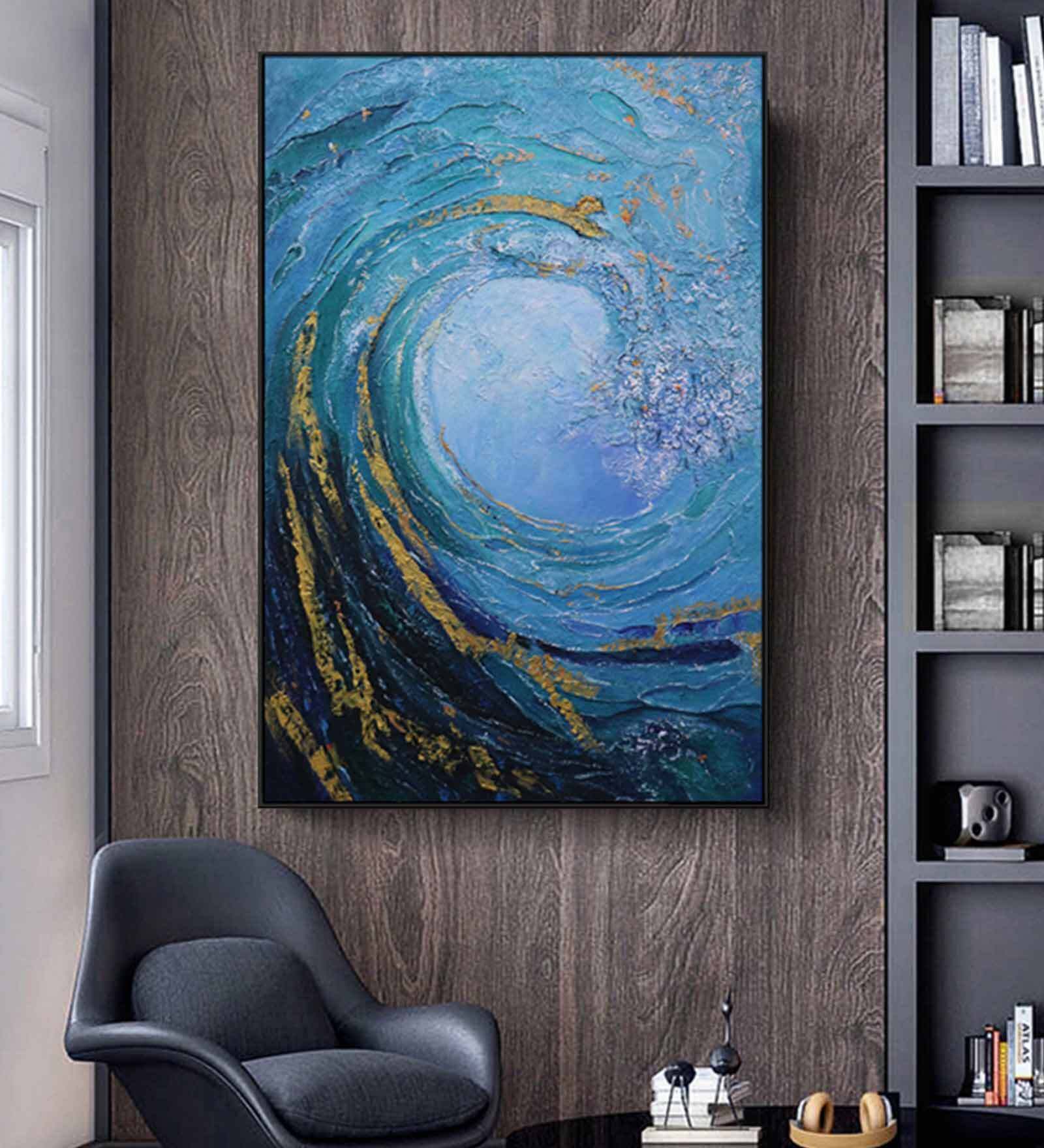 Buy Blue Flowing Water Canvas Framed Acrylic Paint Hand Paintings at 19