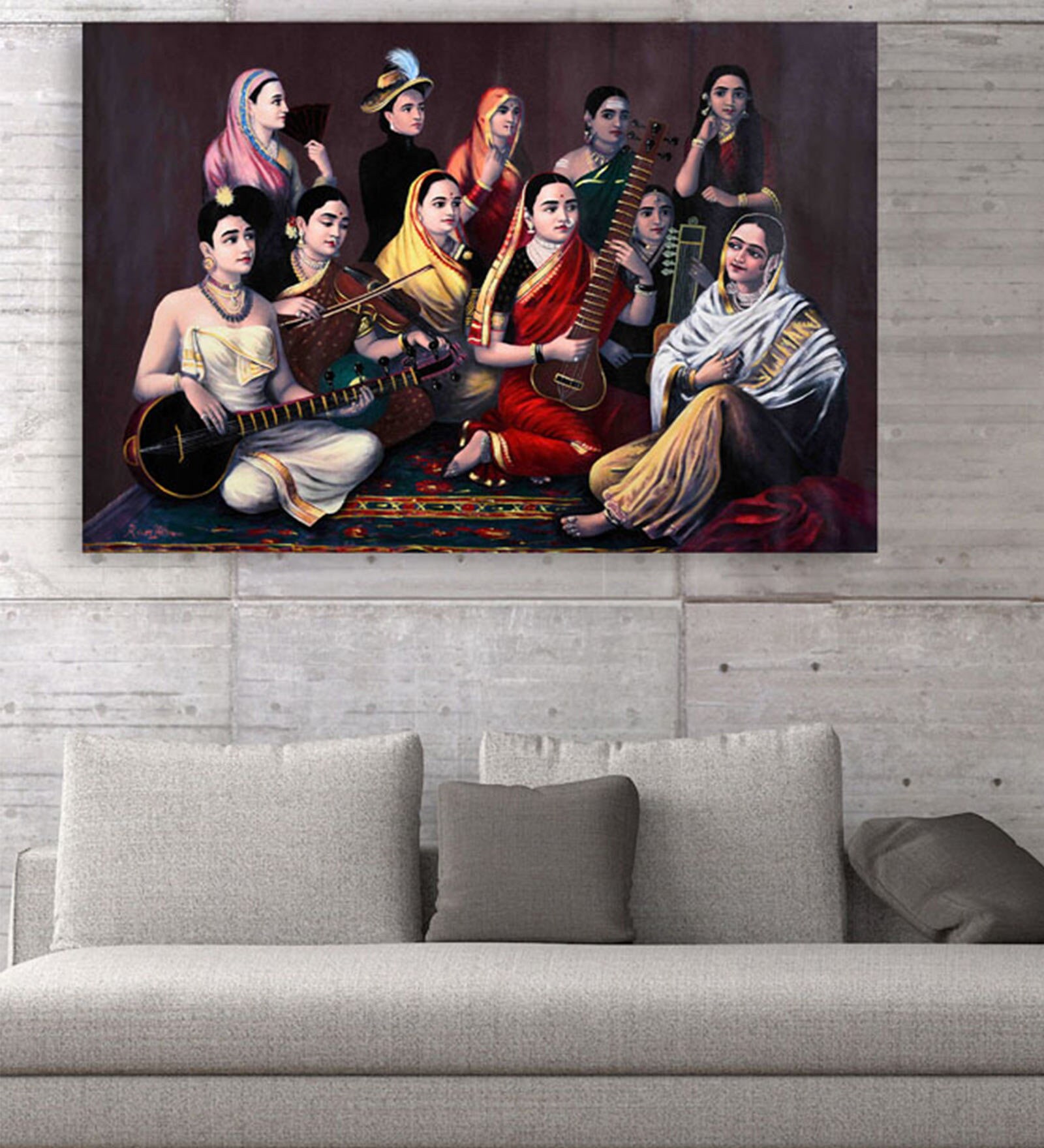 Female Musician Band In Brown Canvas Framed Art Print (33 x 21 Inches)