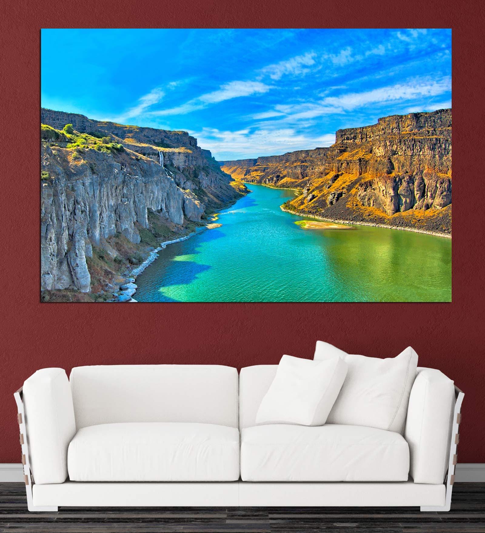Valley In Blue Canvas Framed Art Print (33 x 21 Inches)
