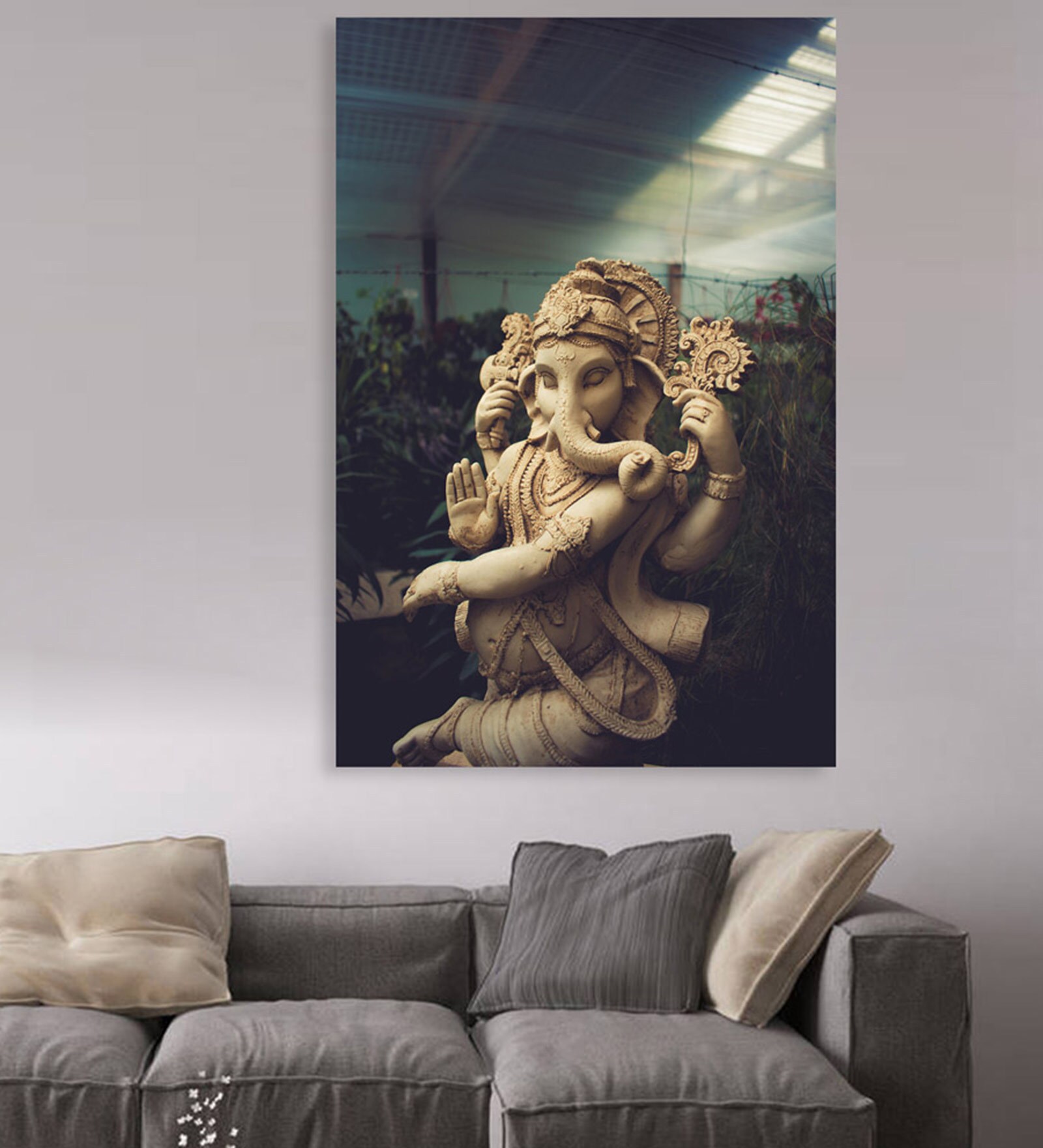 Lord Ganesha In Blue Canvas Framed Art Print (33 x 21 Inches)