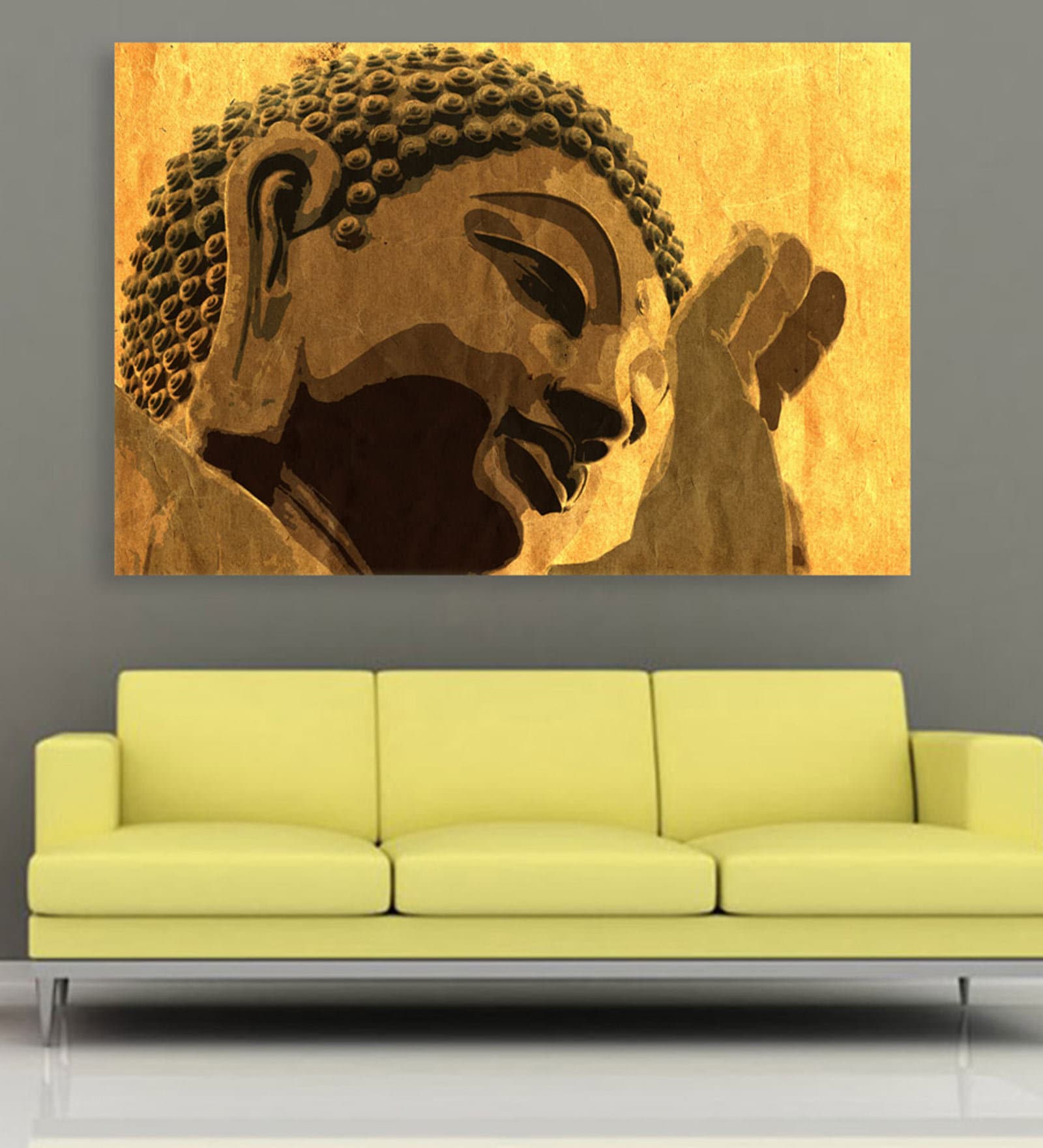 Buddha In Blue Canvas Framed Art Print (33 x 21 Inches)