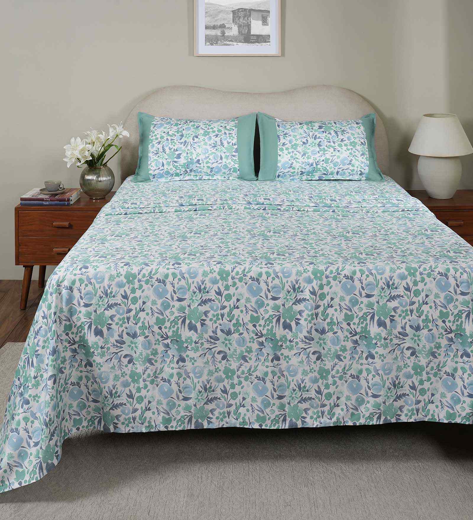 Blue Fruit Print 200 TC Cotton Single Bed Sheet with 1 Pillow Cover Sensory Bloom Collection