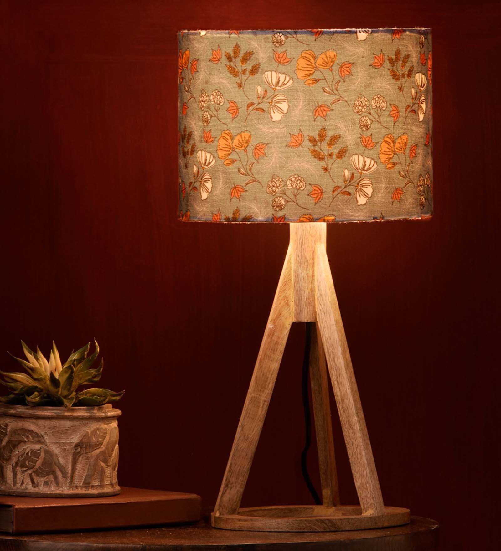 Blue Garden Trio Wooden Lamp