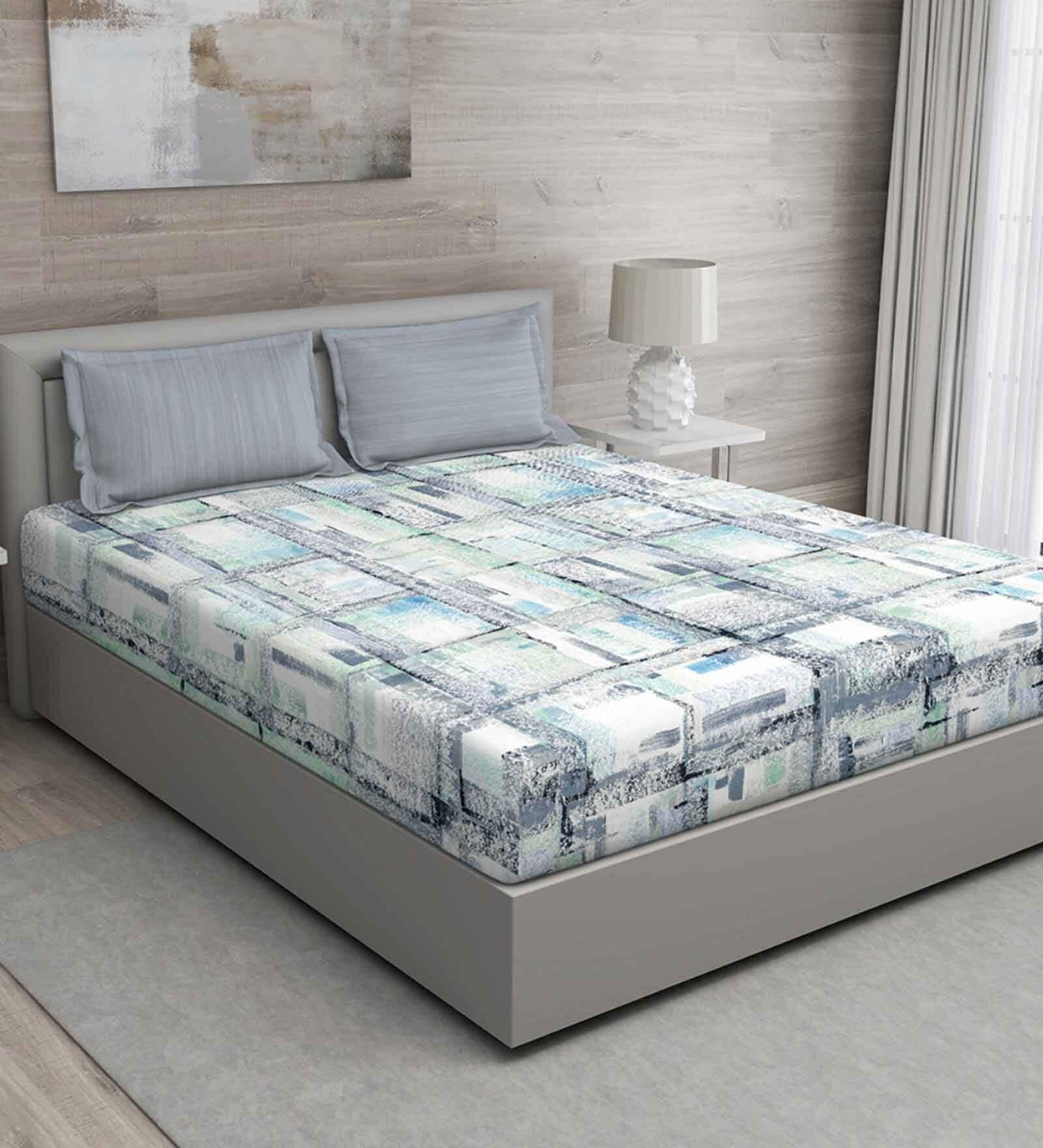 Blue Checkered 144 TC Cotton Queen Sized Bed Sheets with 2 Pillow Covers