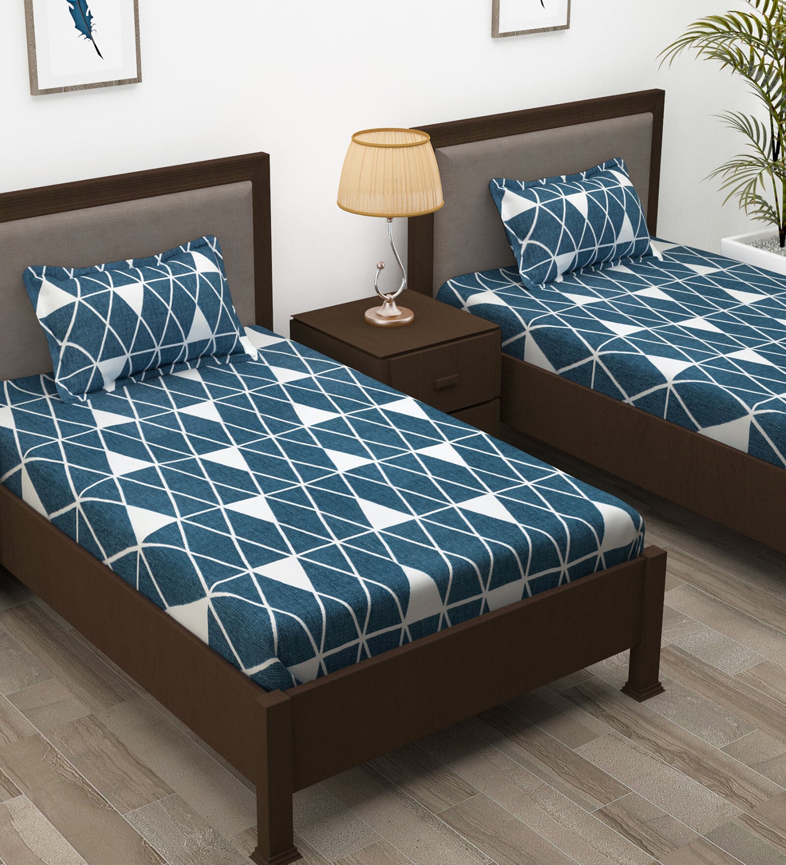 Blue 150 TC Microfiber Single Size Bedsheet With Pillow Covers (Set of 2)