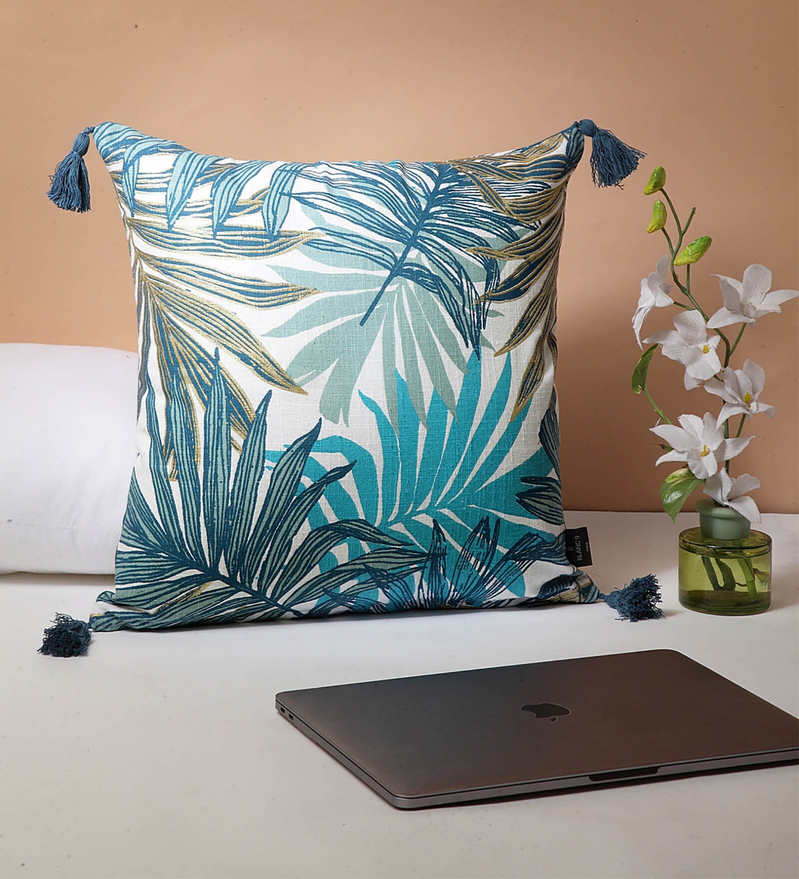Blue - Quilted Applique Work Cushion Cover (16 x 16 in) 10 main image 1
