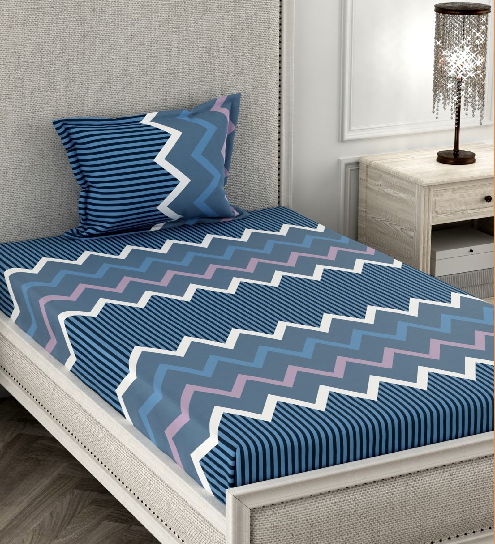 Buy Blue Geometric 180 Tc Microfiber Single Bedsheet With 1 Pillow Cover By Cg Homes At 40 Off 6243