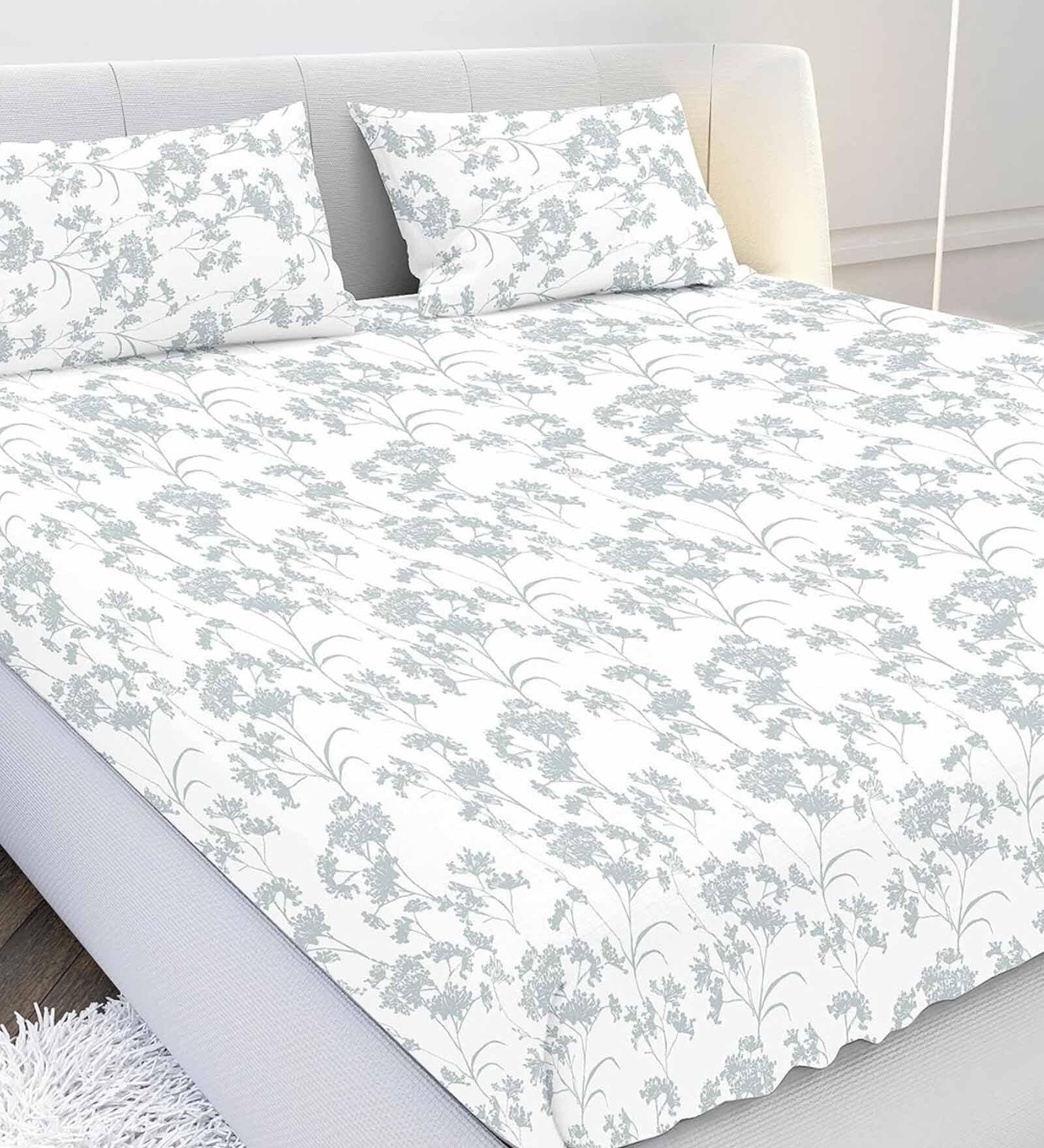 Blue Geometric 210 TC Cotton Super King Bedsheet with 2 Pillow Covers