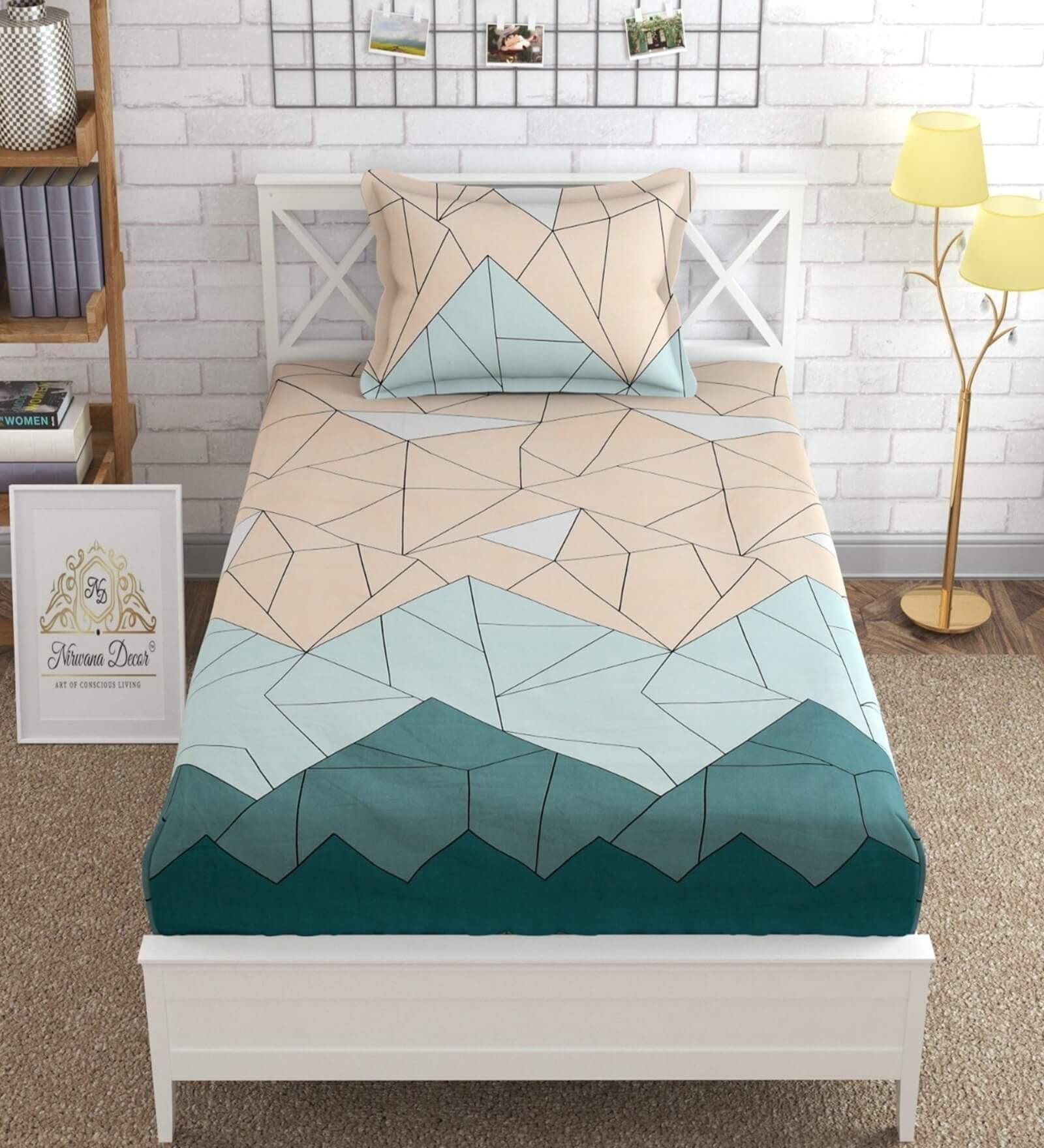 Blue Geometric 280 TC Microfibre Fitted Single Bedsheet 1 Pillow Cover