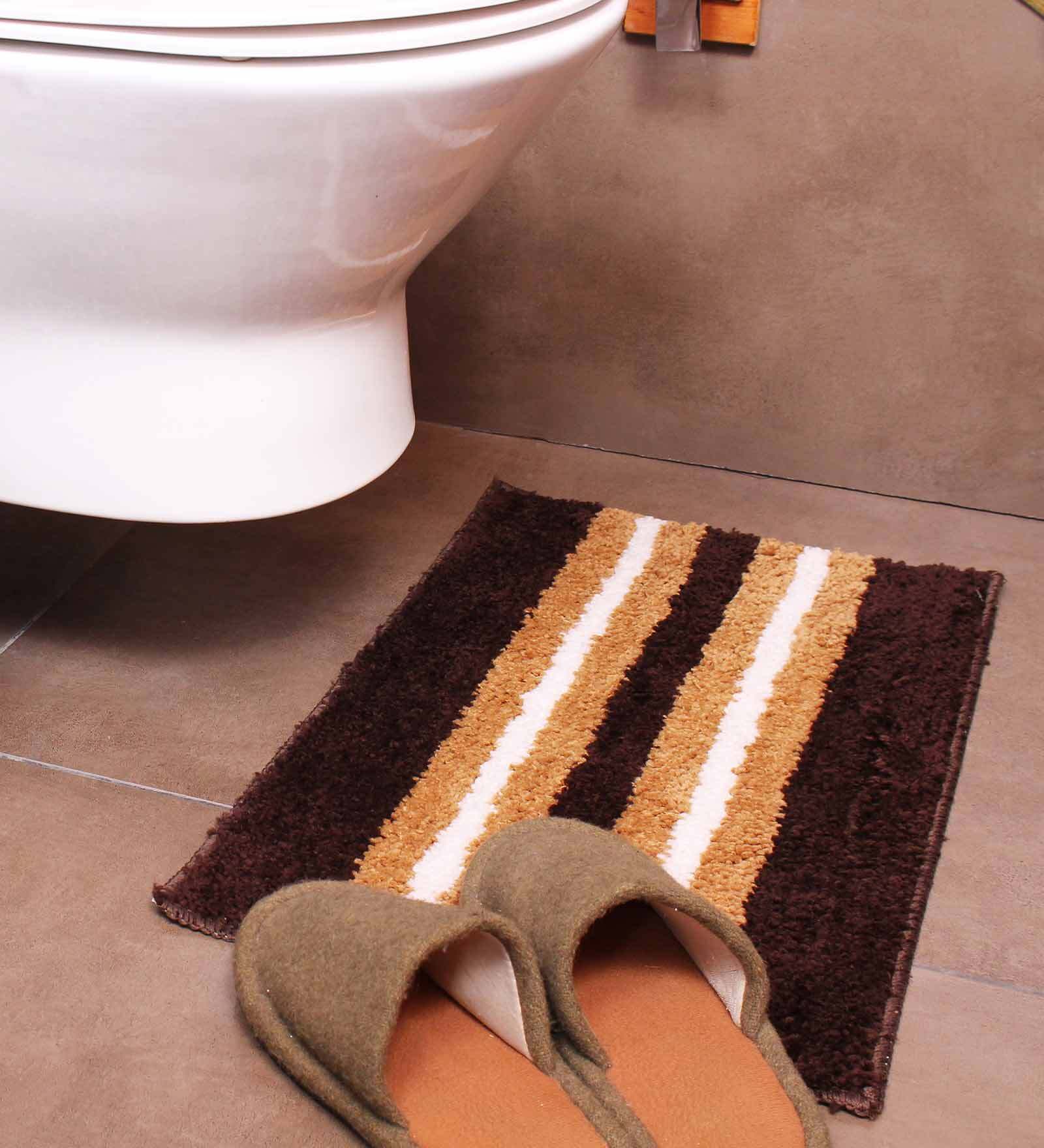 Chocolate Geometric Microfibre 23x15 Inches AntiSkid Bath Mat