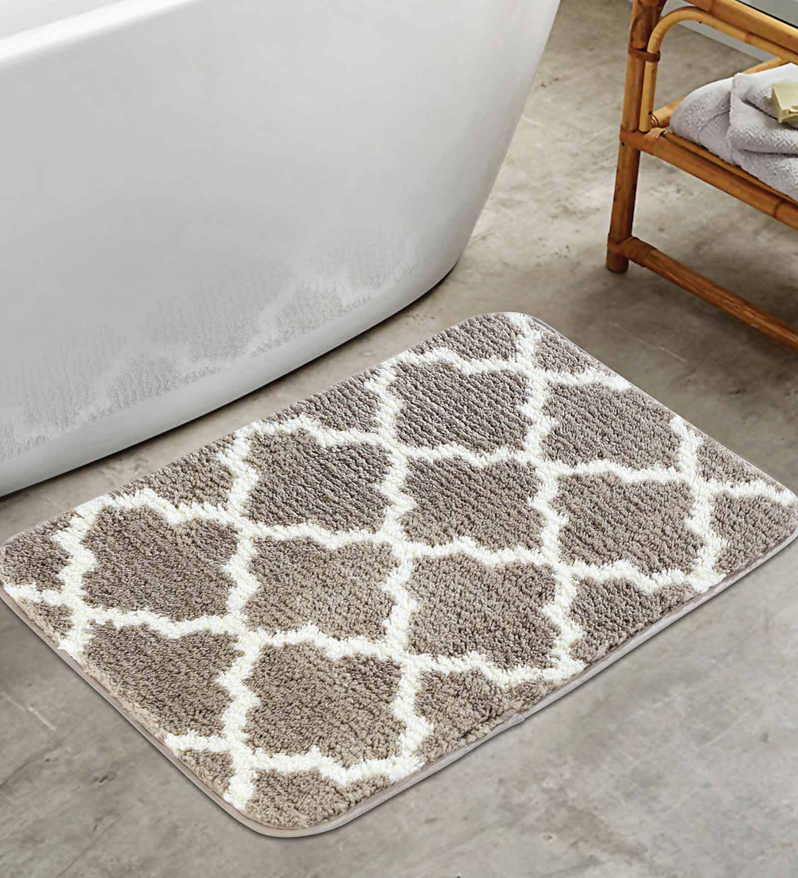 Brown Trellis Traditional Polyester 28x20 Inches AntiSkid Bath Mat