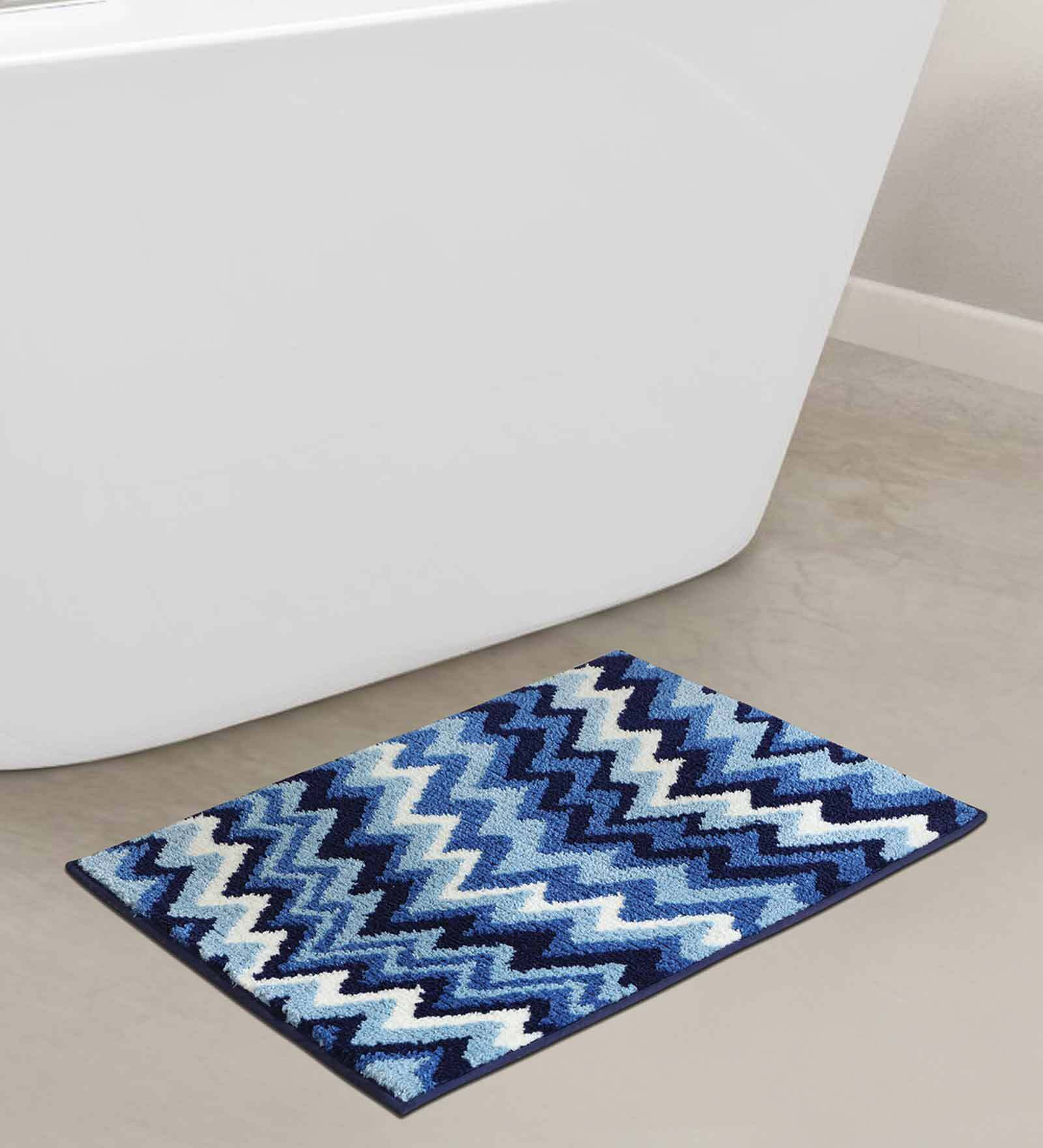 Blue Geometric Polyester AntiSkid Bathmat
