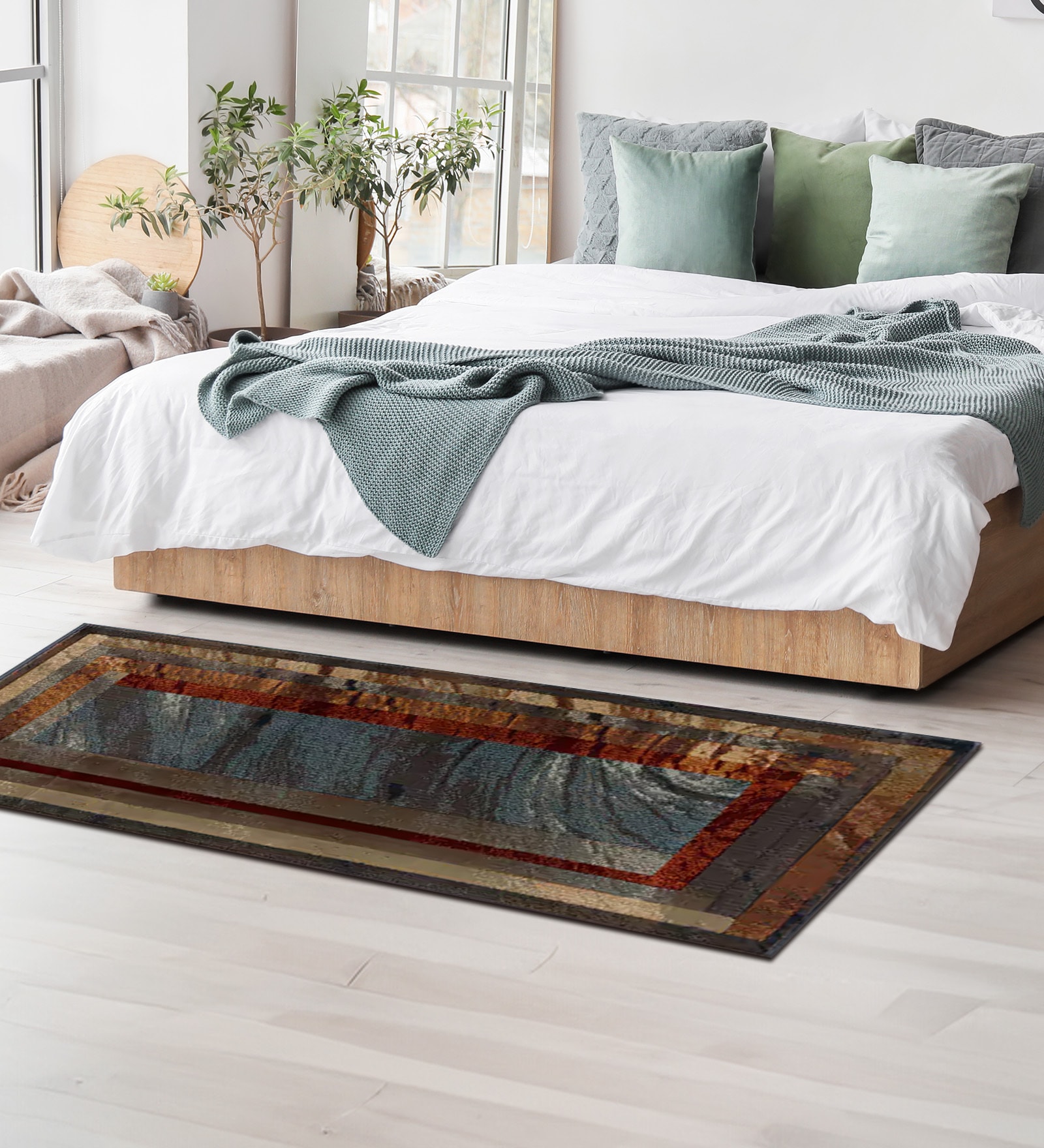 Blue Geometric Polypropylene 2 x 5 Feet Machine Made Runner