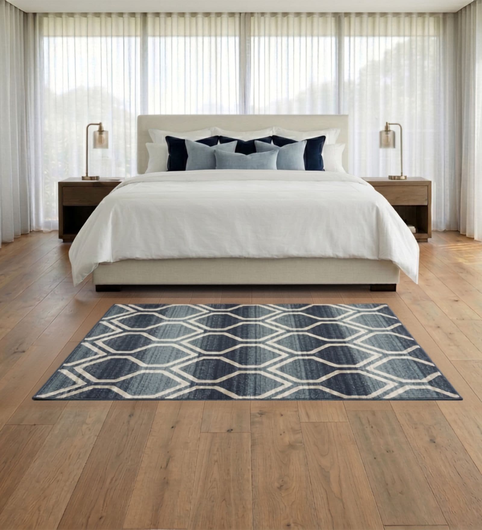 Blue Geometric PP Heatset 5 x 7 Feet  Machine -Made Carpet