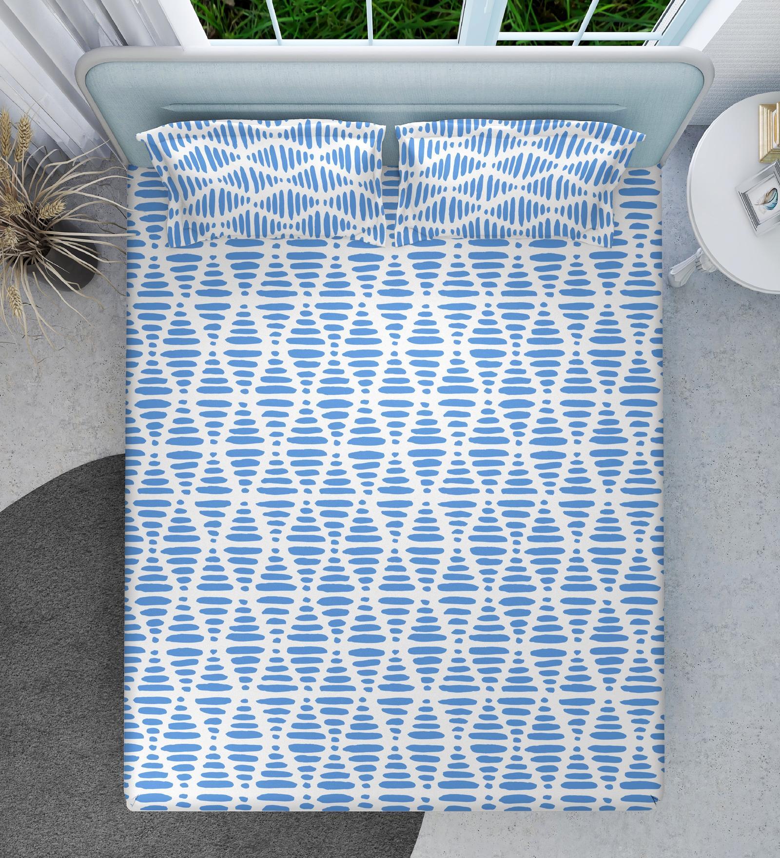Blue Geometrical 144 TC Cotton King Sized Double Bedsheet with 2 Pillow Covers Pebble Drift Collection